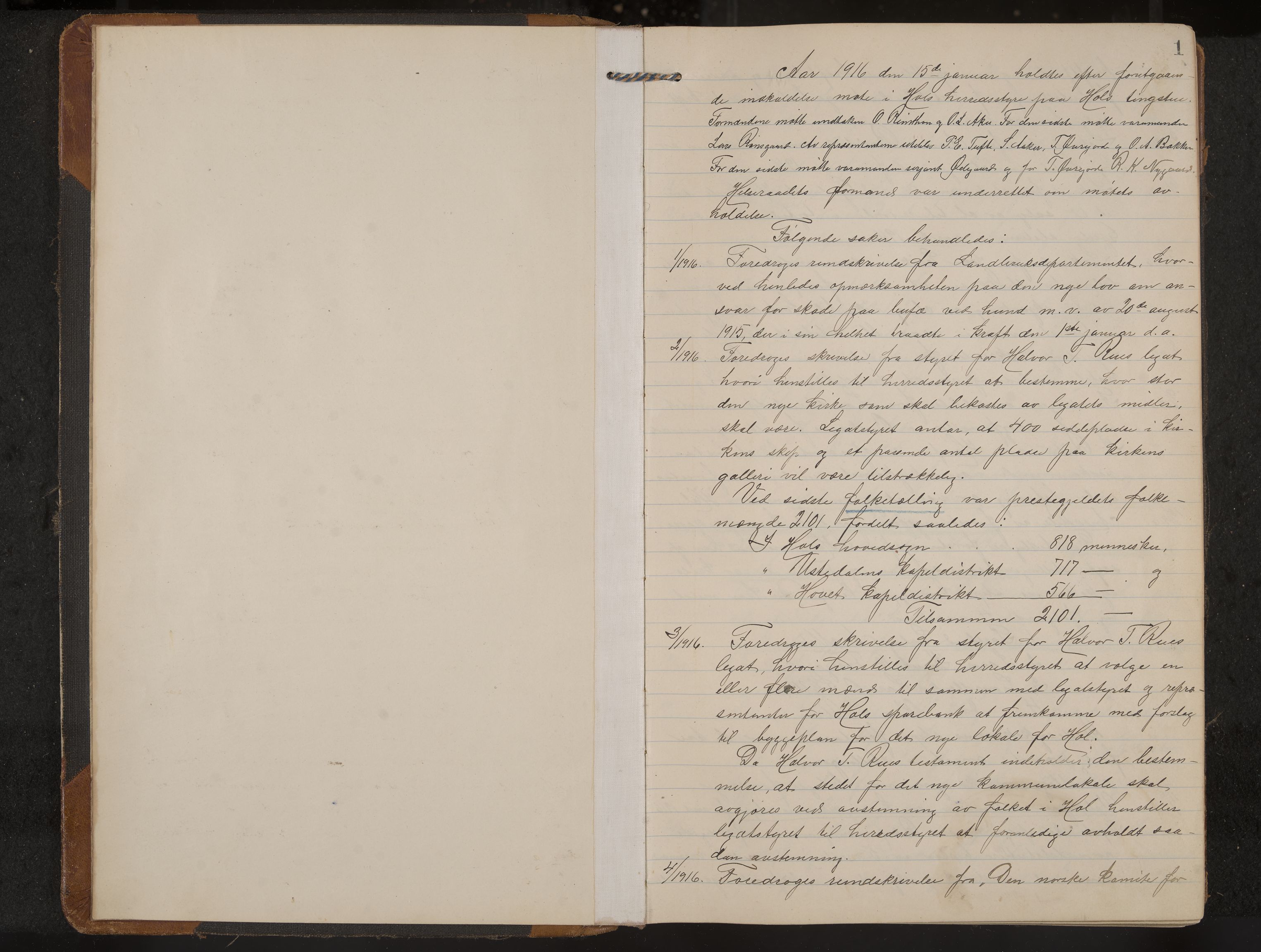 Hol formannskap og sentraladministrasjon, IKAK/0620021-1/A/L0006: Møtebok, 1916-1922, p. 1