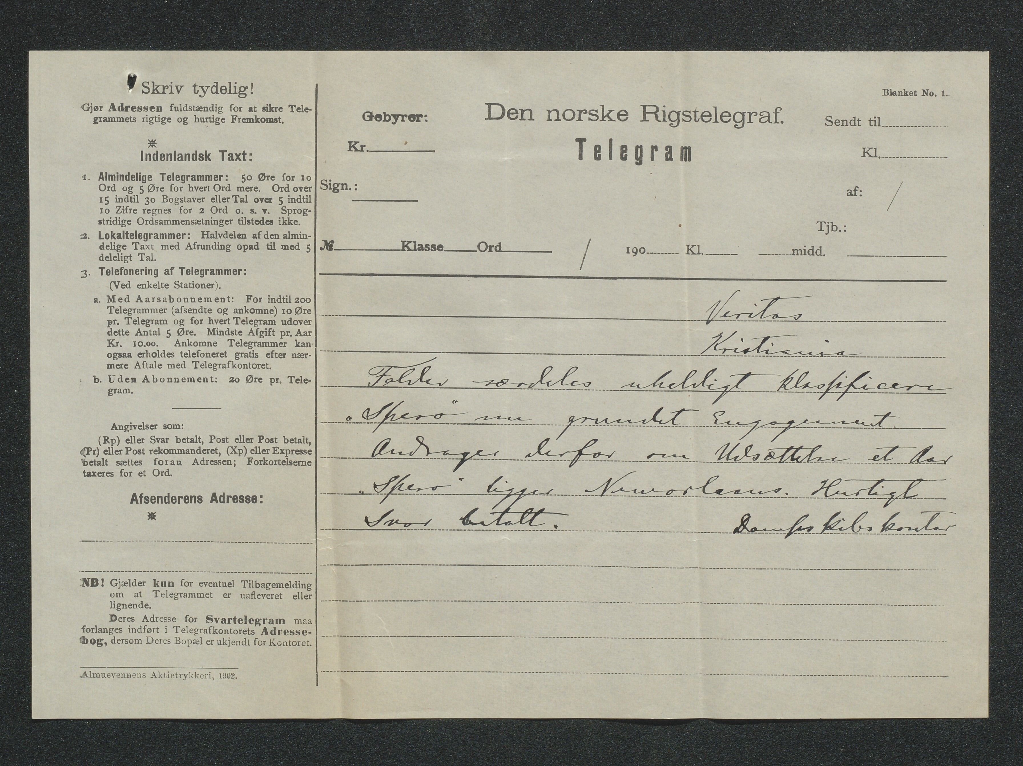 Arendals Dampskibsselskab (ADS), AAKS/PA-1716/1/15/L0018: Skipspapirer D/S Spero, 1898-1904