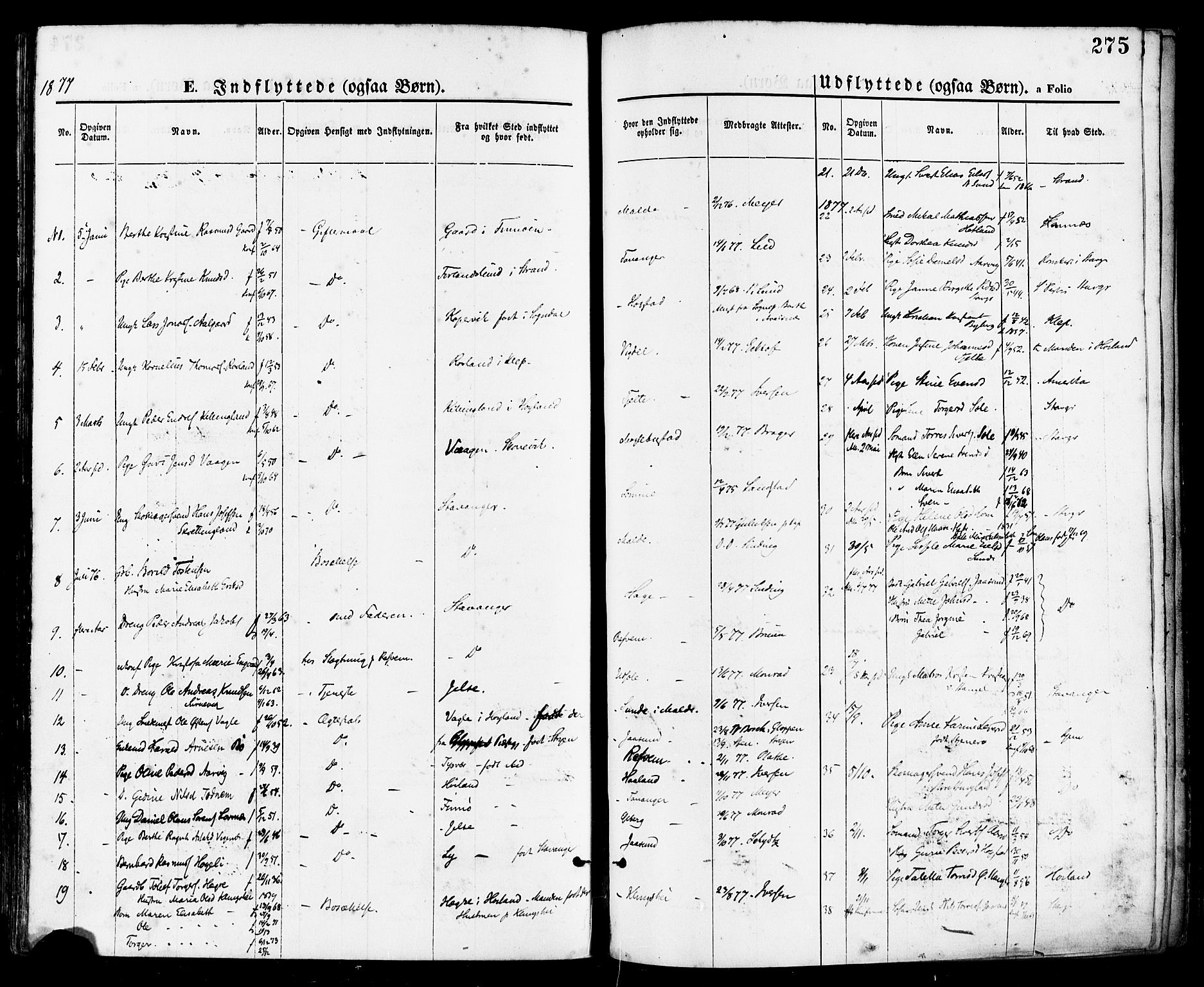 Håland sokneprestkontor, SAST/A-101802/001/30BA/L0009: Parish register (official) no. A 8, 1871-1882, p. 275