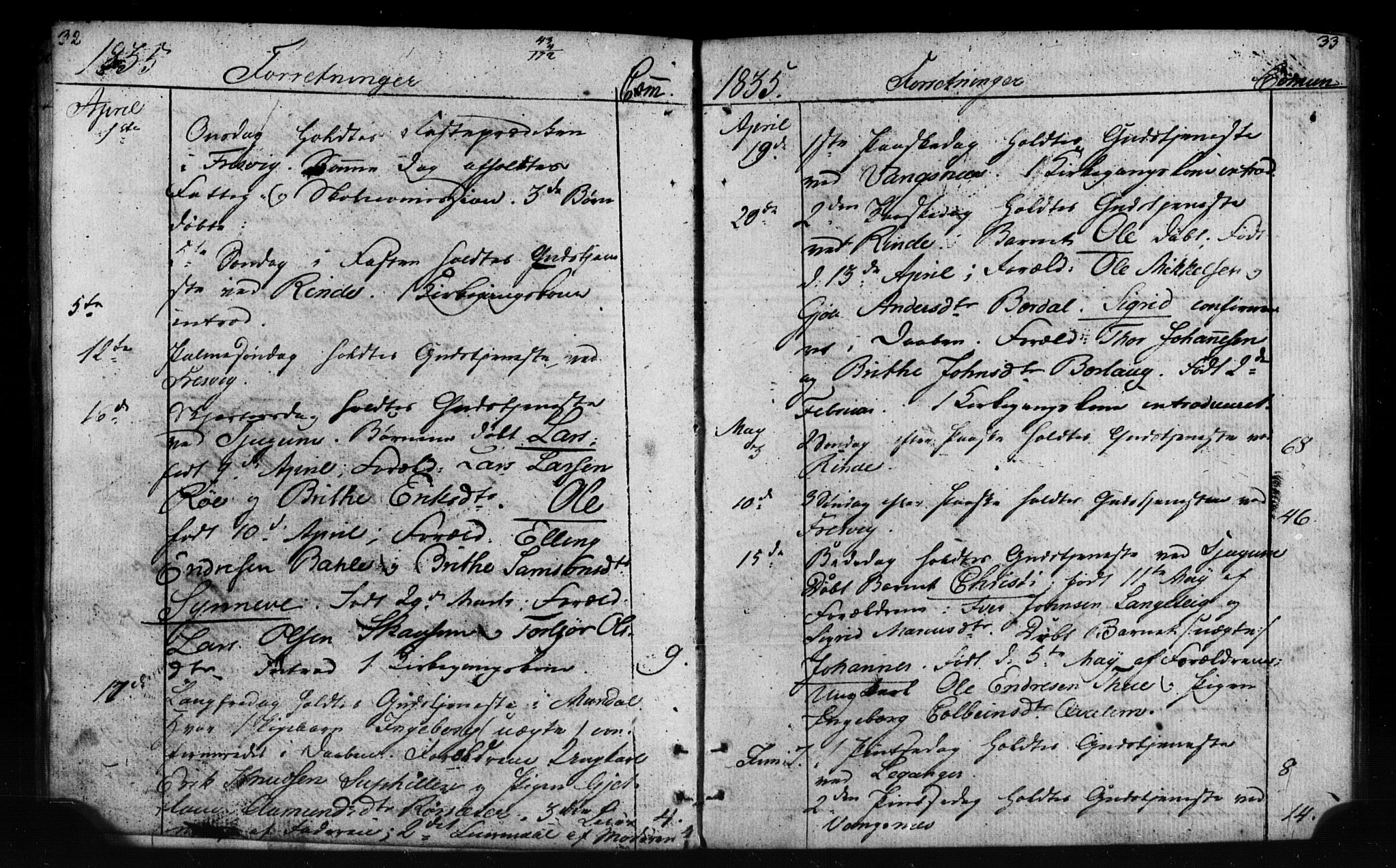 Leikanger sokneprestembete, AV/SAB-A-81001: Curate's parish register no. A 1A, 1833-1838, p. 32-33