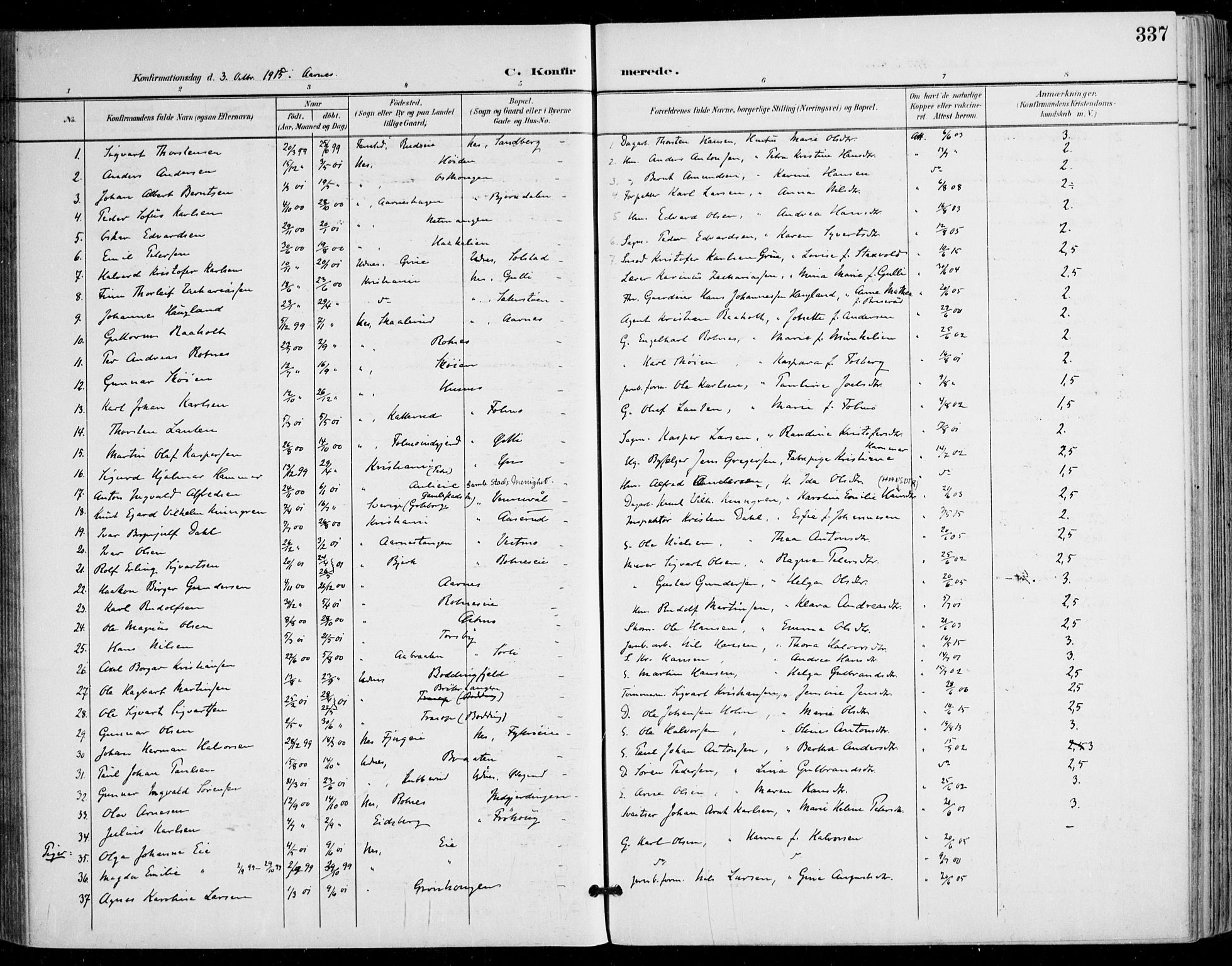 Nes prestekontor Kirkebøker, AV/SAO-A-10410/F/Fa/L0011: Parish register (official) no. I 11, 1899-1918, p. 337