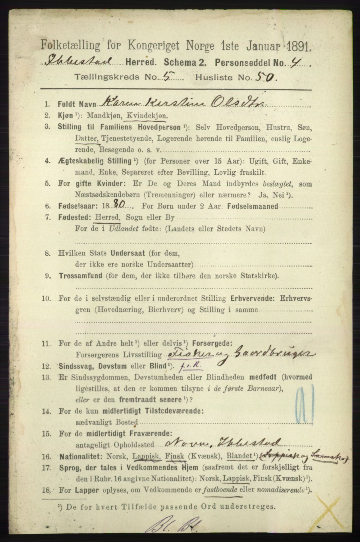 RA, 1891 census for 1917 Ibestad, 1891, p. 3245