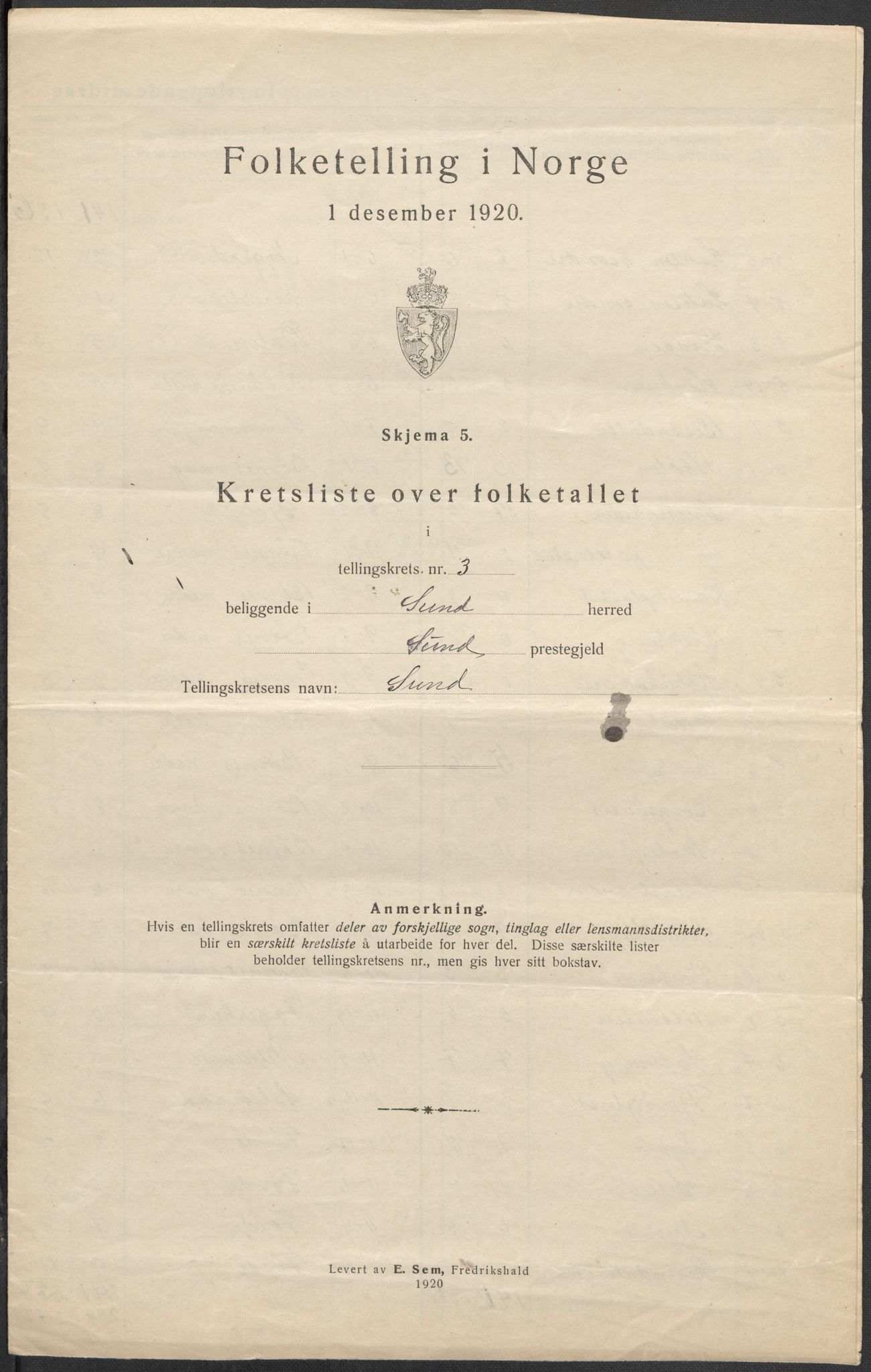 SAB, 1920 census for Sund, 1920, p. 11