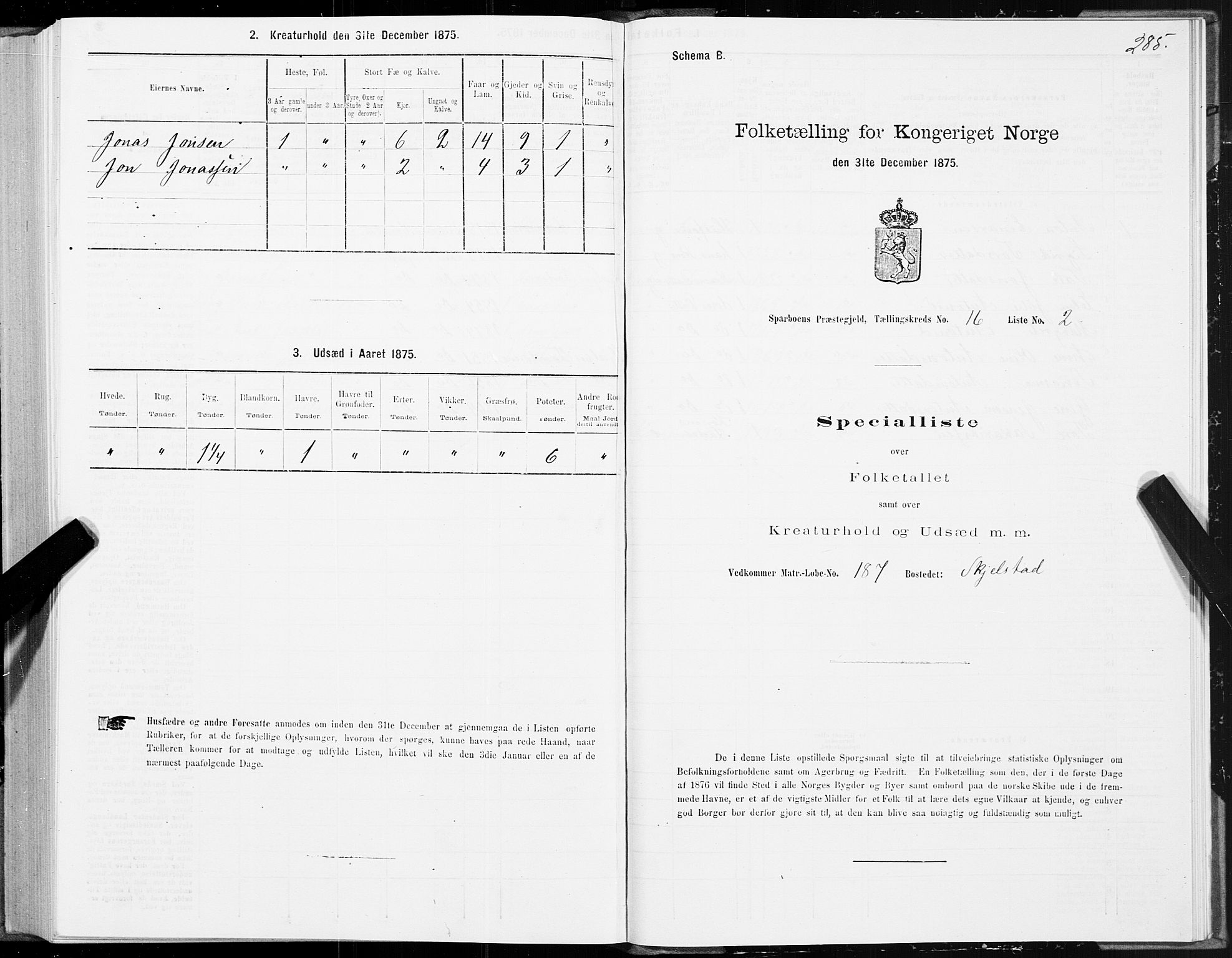 SAT, 1875 census for 1731P Sparbu, 1875, p. 5285