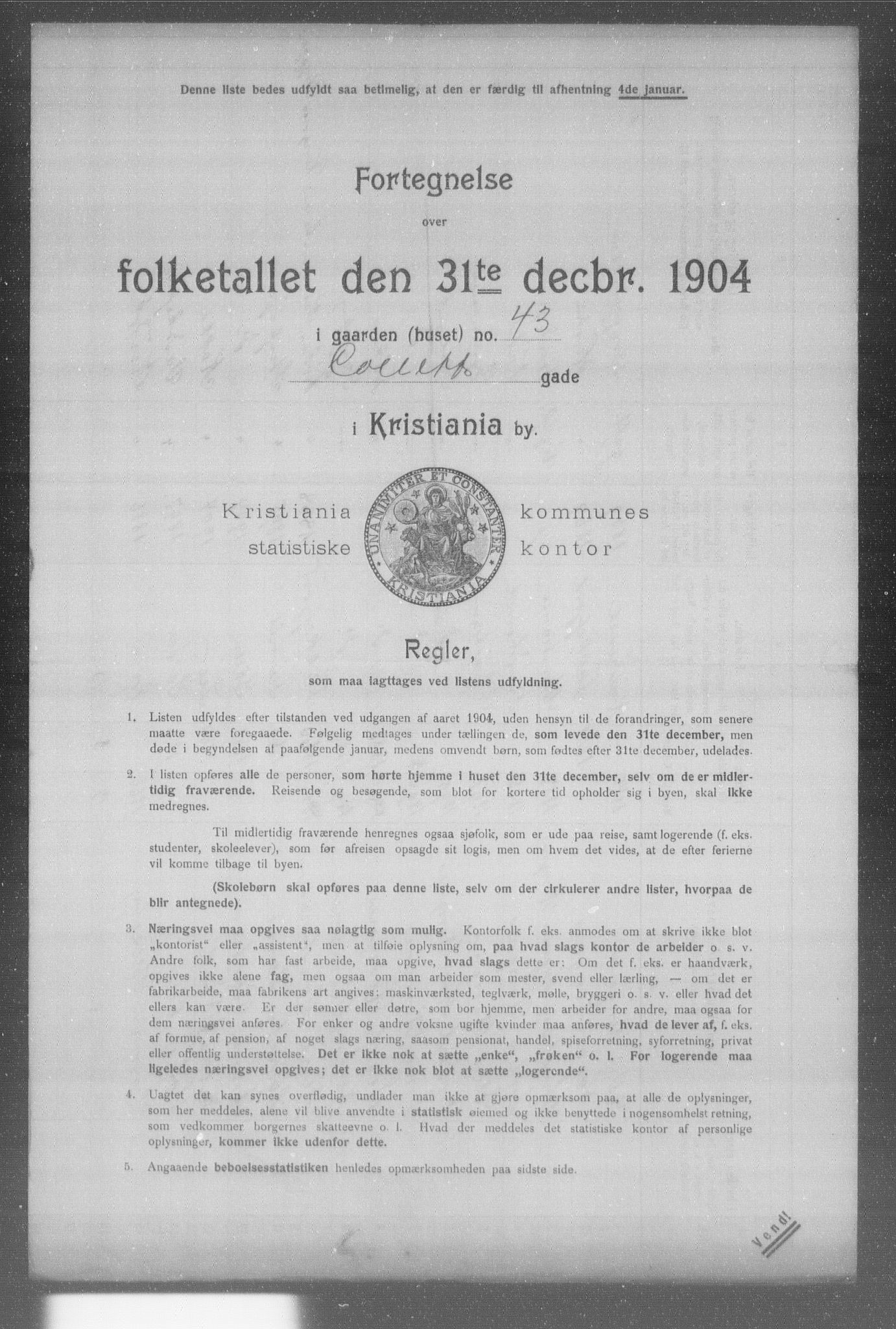 OBA, Municipal Census 1904 for Kristiania, 1904, p. 2701