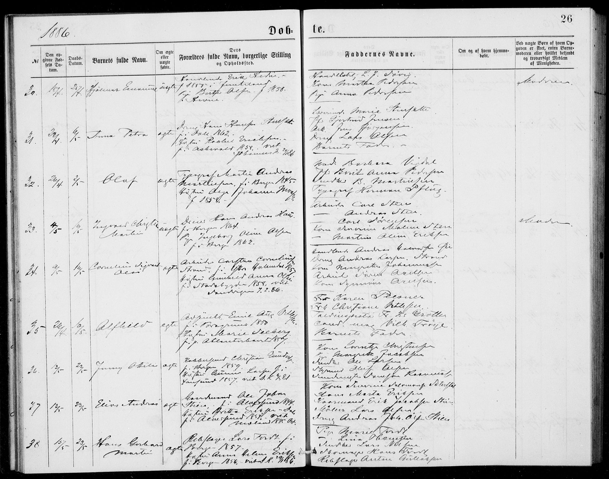 Fødselsstiftelsens sokneprestembete, ført av overlegen*, SAB/-: Parish register (official) no. A 2, 1884-1900, p. 26