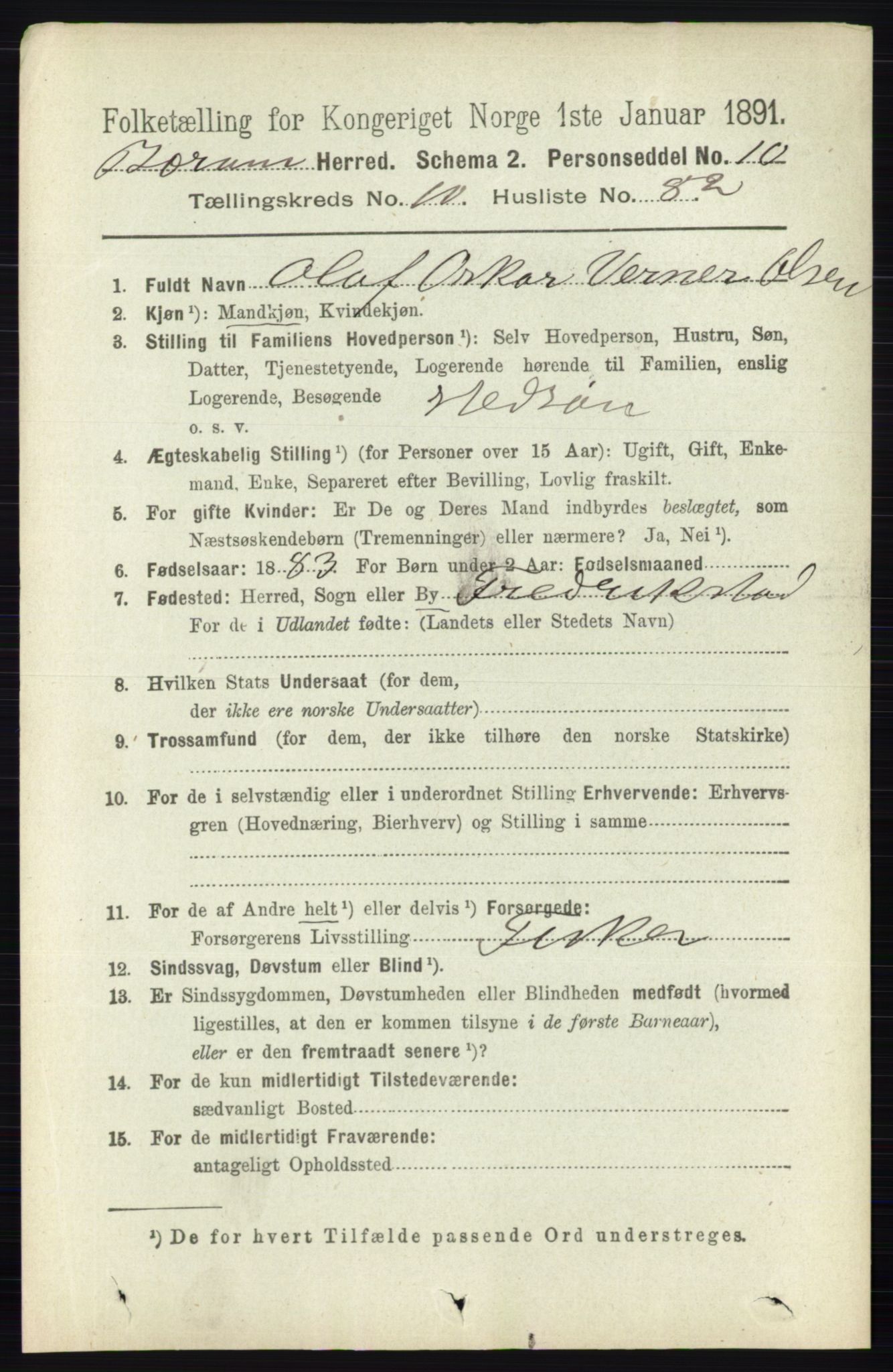 RA, 1891 census for 0219 Bærum, 1891, p. 7113