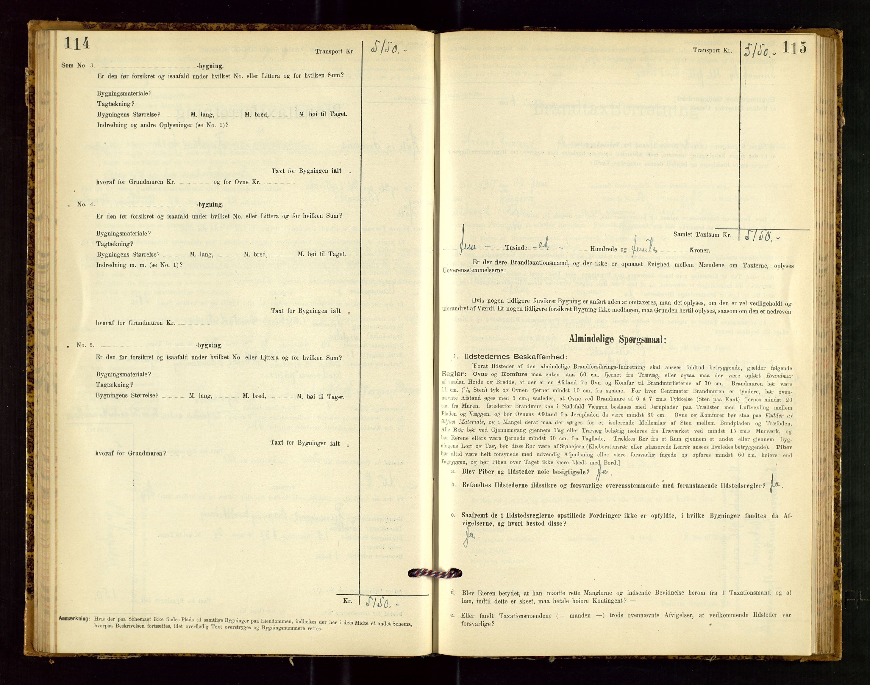 Høle og Forsand lensmannskontor, SAST/A-100127/Gob/L0001: "Brandtaxtprotokol" - skjematakst, 1897-1940, p. 114-115