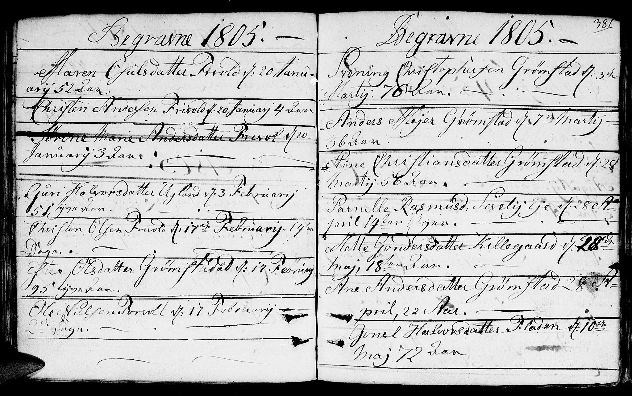 Fjære sokneprestkontor, AV/SAK-1111-0011/F/Fb/L0006: Parish register (copy) no. B 6, 1803-1817, p. 381