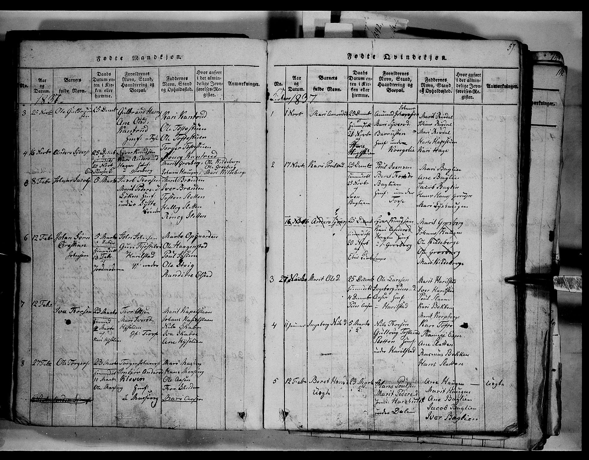 Fron prestekontor, SAH/PREST-078/H/Ha/Hab/L0003: Parish register (copy) no. 3, 1816-1850, p. 57