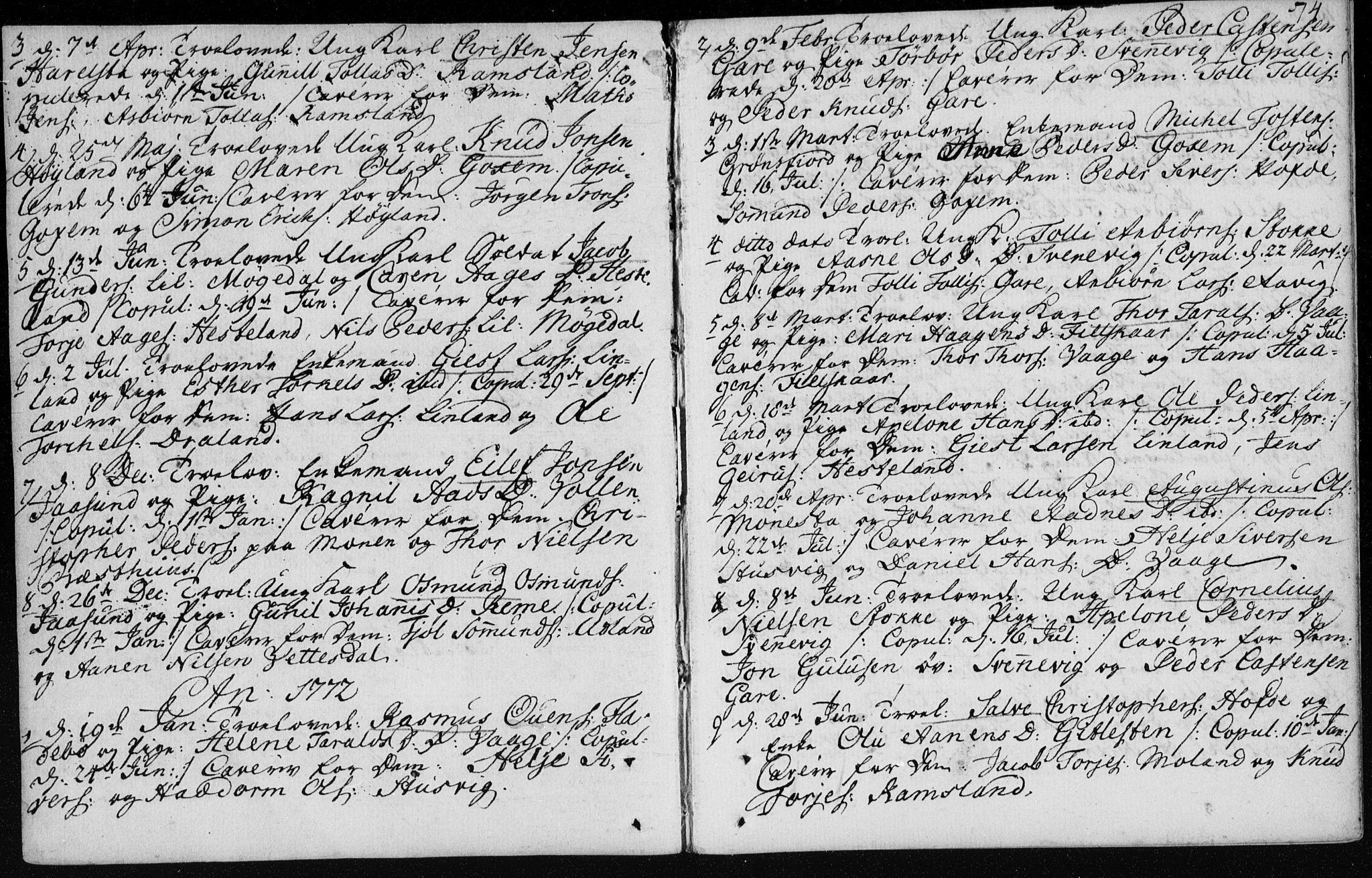 Sør-Audnedal sokneprestkontor, SAK/1111-0039/F/Fa/Fab/L0003: Parish register (official) no. A 3, 1766-1828, p. 74