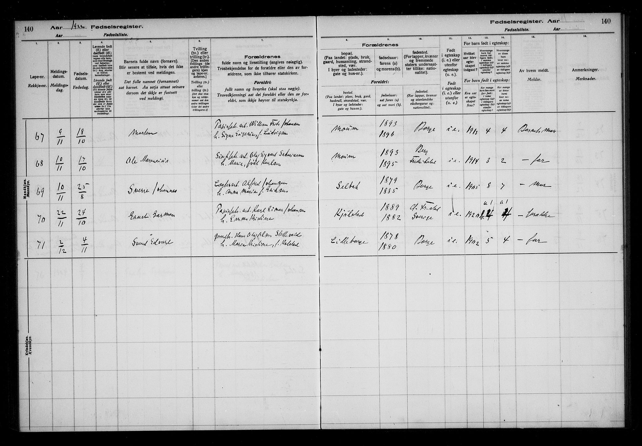 Borge prestekontor Kirkebøker, AV/SAO-A-10903/J/Ja/L0001: Birth register no. I 1, 1916-1925, p. 140