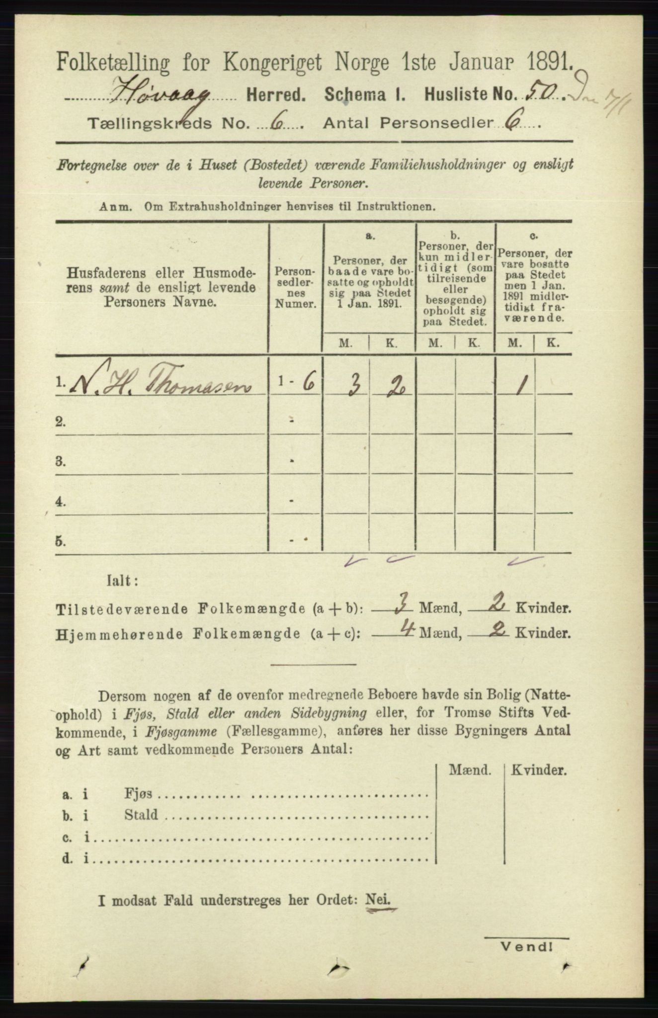 RA, 1891 census for 0927 Høvåg, 1891, p. 2208