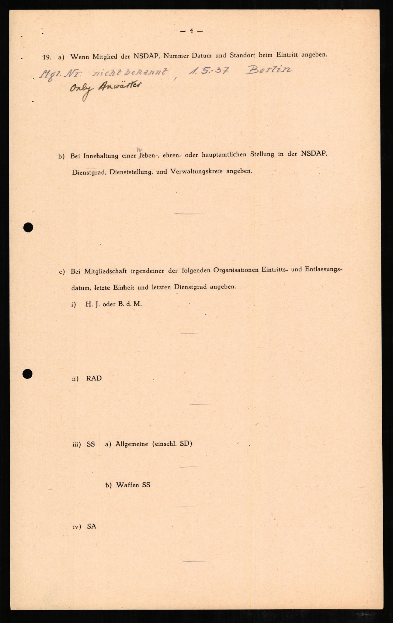 Forsvaret, Forsvarets overkommando II, RA/RAFA-3915/D/Db/L0007: CI Questionaires. Tyske okkupasjonsstyrker i Norge. Tyskere., 1945-1946, p. 474