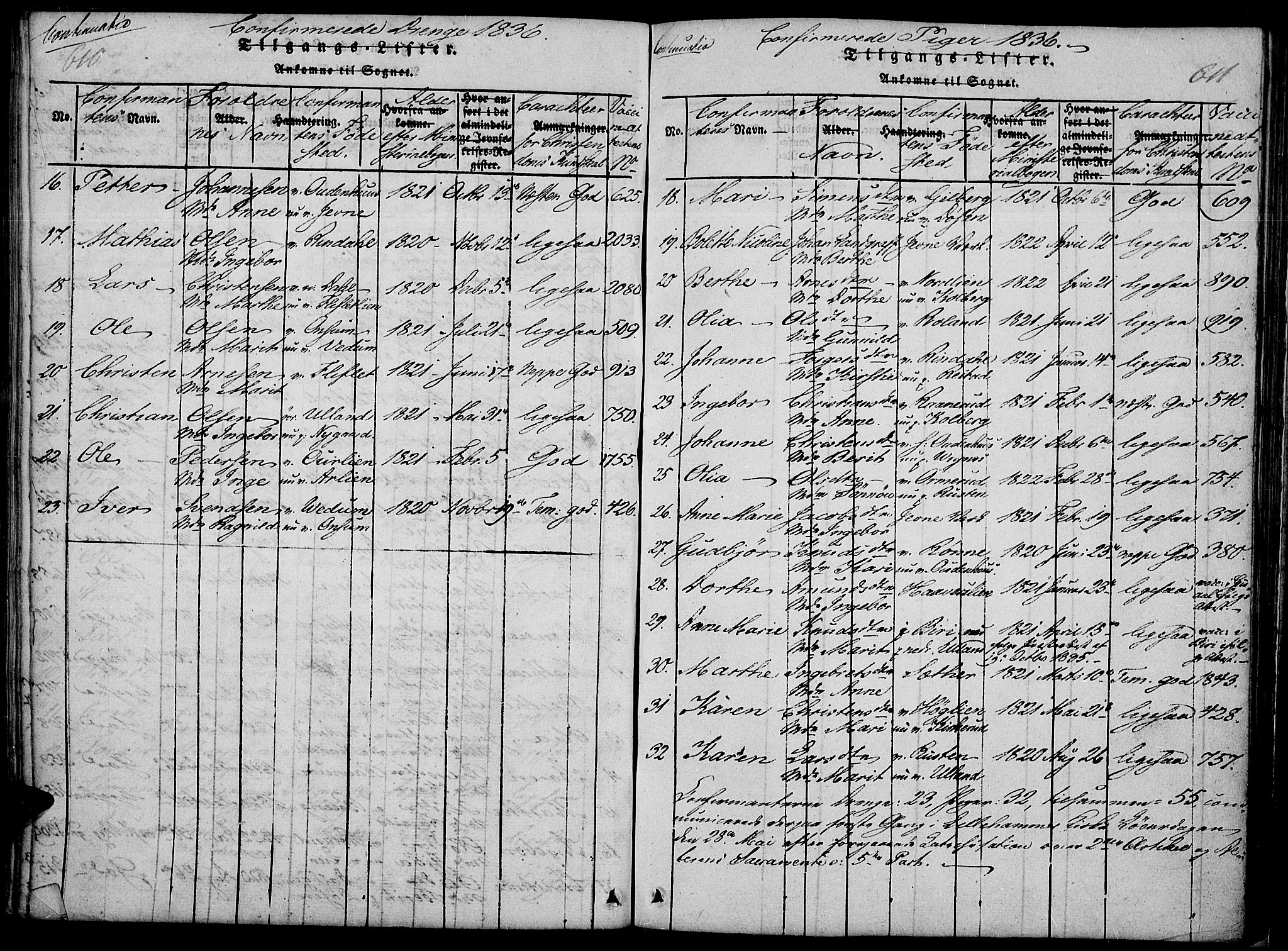 Fåberg prestekontor, SAH/PREST-086/H/Ha/Haa/L0003: Parish register (official) no. 3, 1818-1833, p. 610-611
