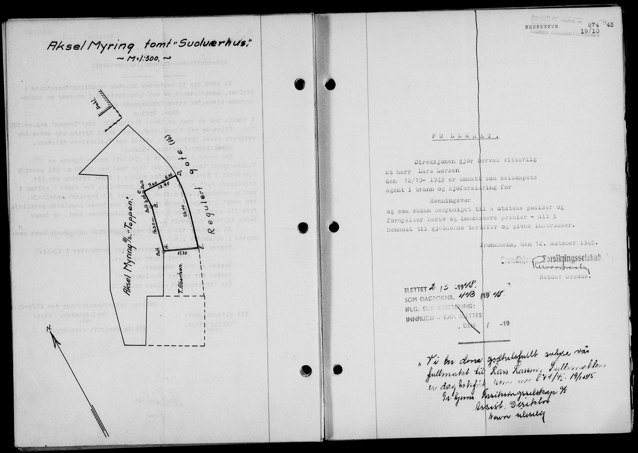 Lofoten sorenskriveri, SAT/A-0017/1/2/2C/L0013a: Mortgage book no. 13a, 1944-1946, Diary no: : 874/1945
