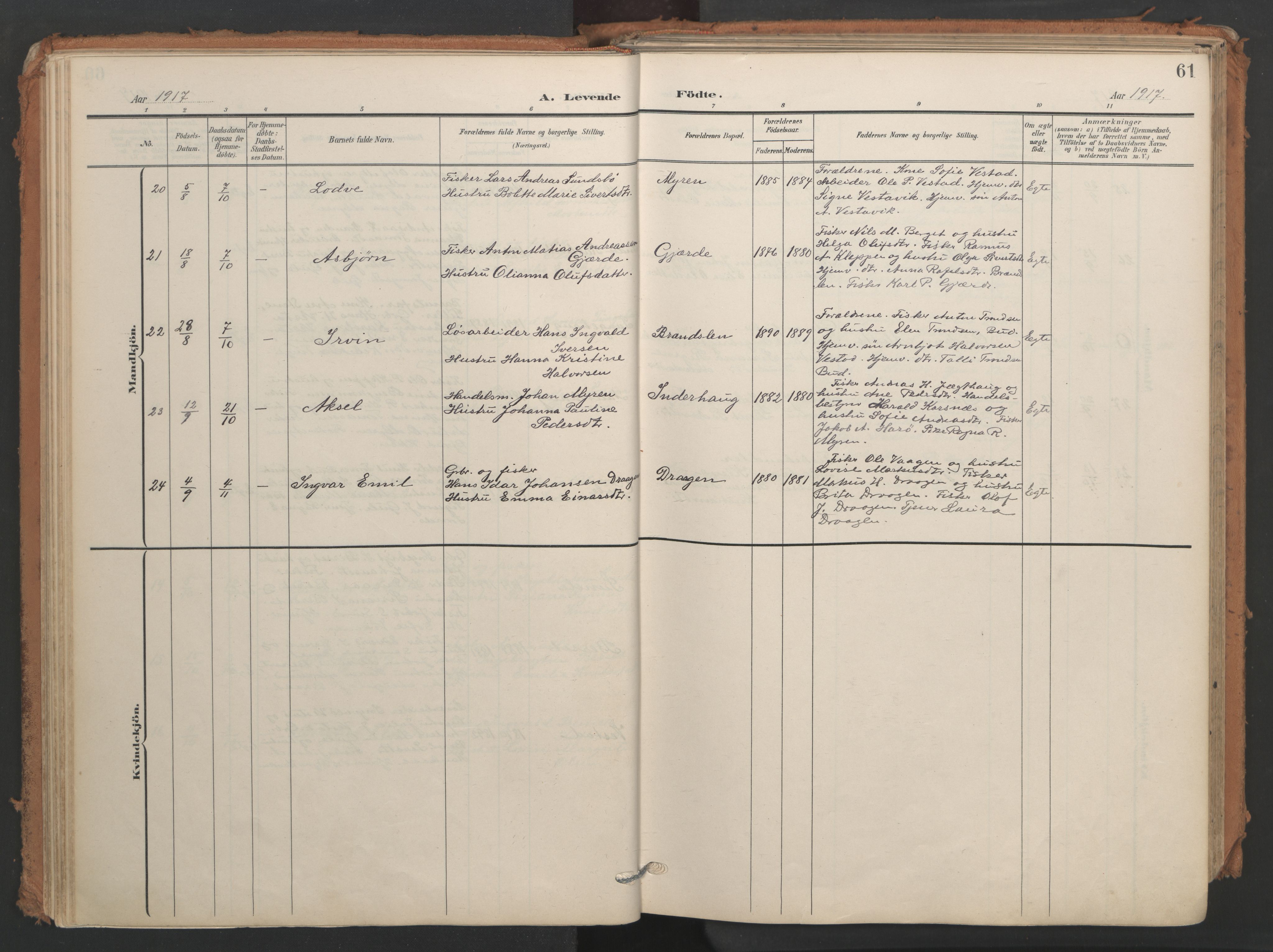 Ministerialprotokoller, klokkerbøker og fødselsregistre - Møre og Romsdal, AV/SAT-A-1454/566/L0771: Parish register (official) no. 566A10, 1904-1929, p. 61