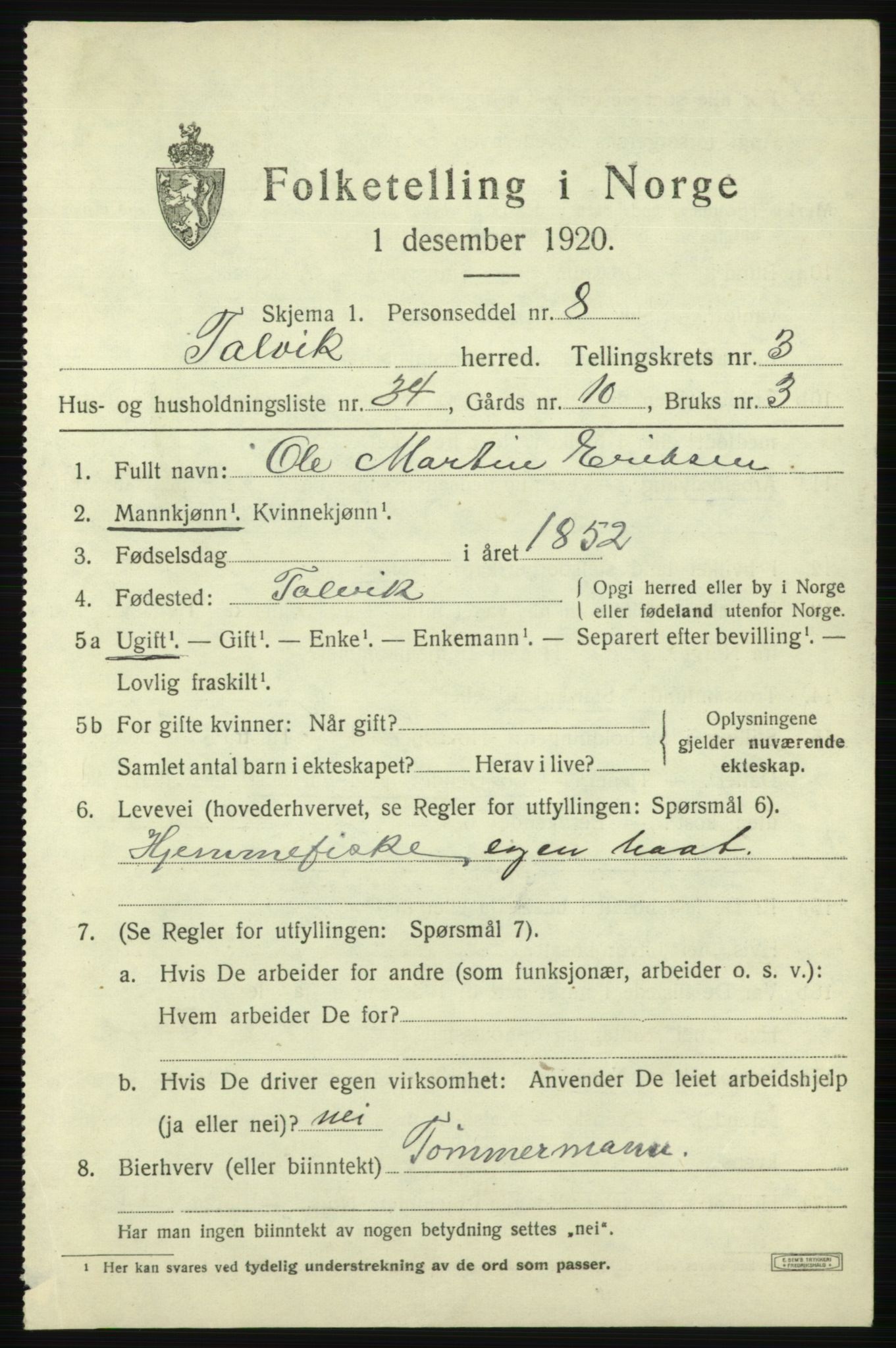 SATØ, 1920 census for Talvik, 1920, p. 2572