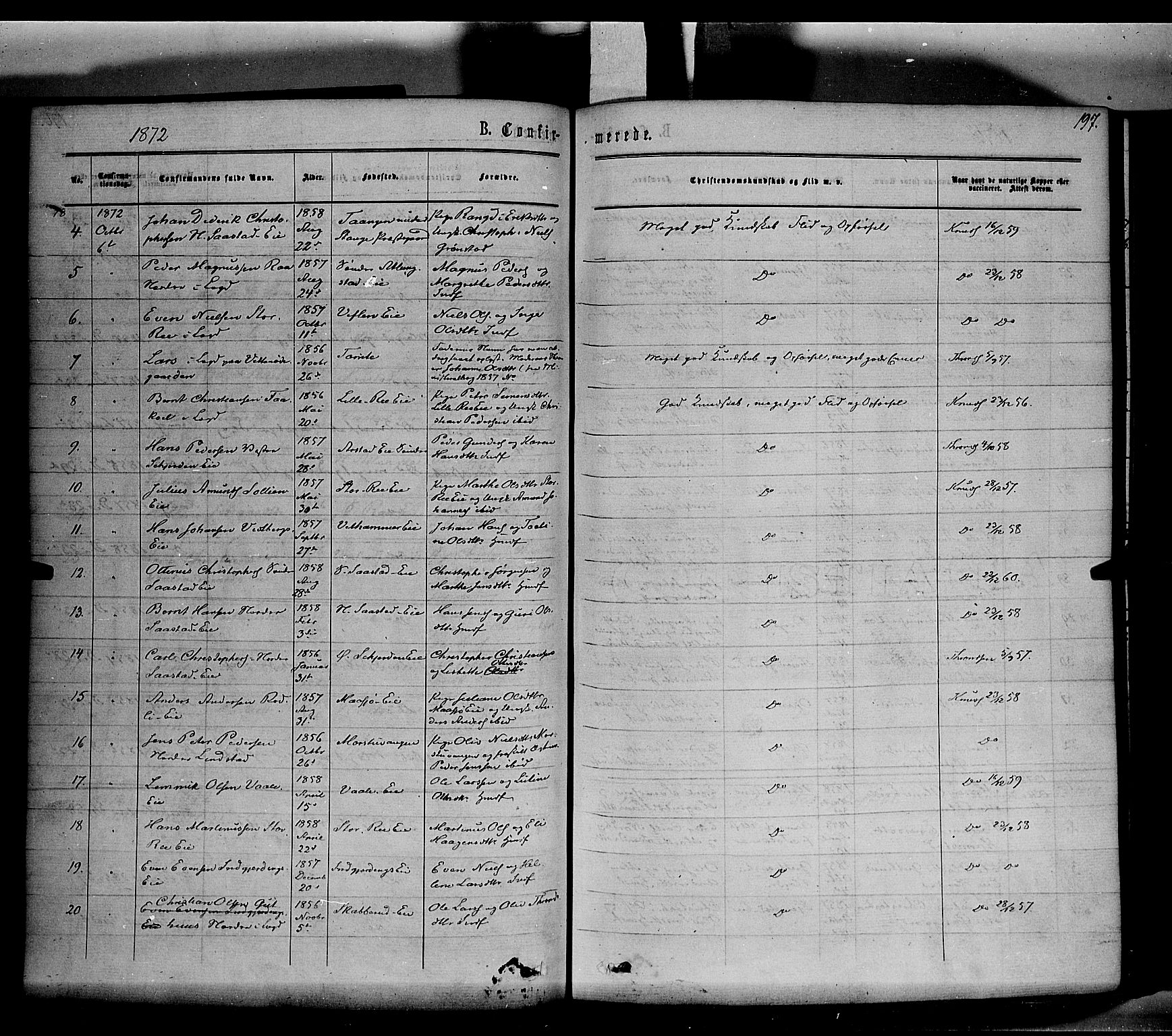 Stange prestekontor, SAH/PREST-002/K/L0013: Parish register (official) no. 13, 1862-1879, p. 197