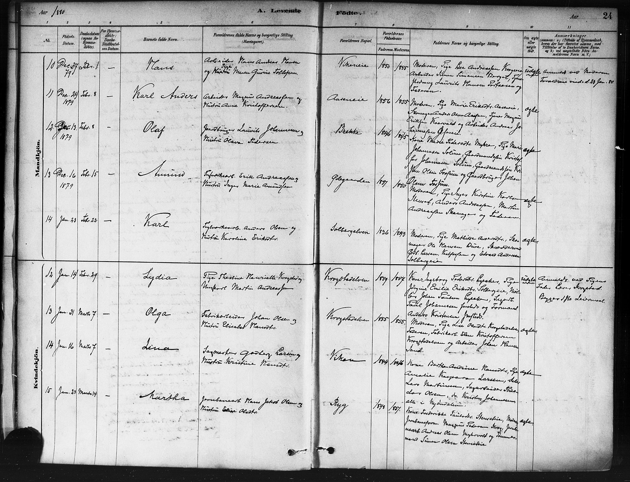 Nedre Eiker kirkebøker, SAKO/A-612/F/Fa/L0002: Parish register (official) no. 2, 1878-1885, p. 24