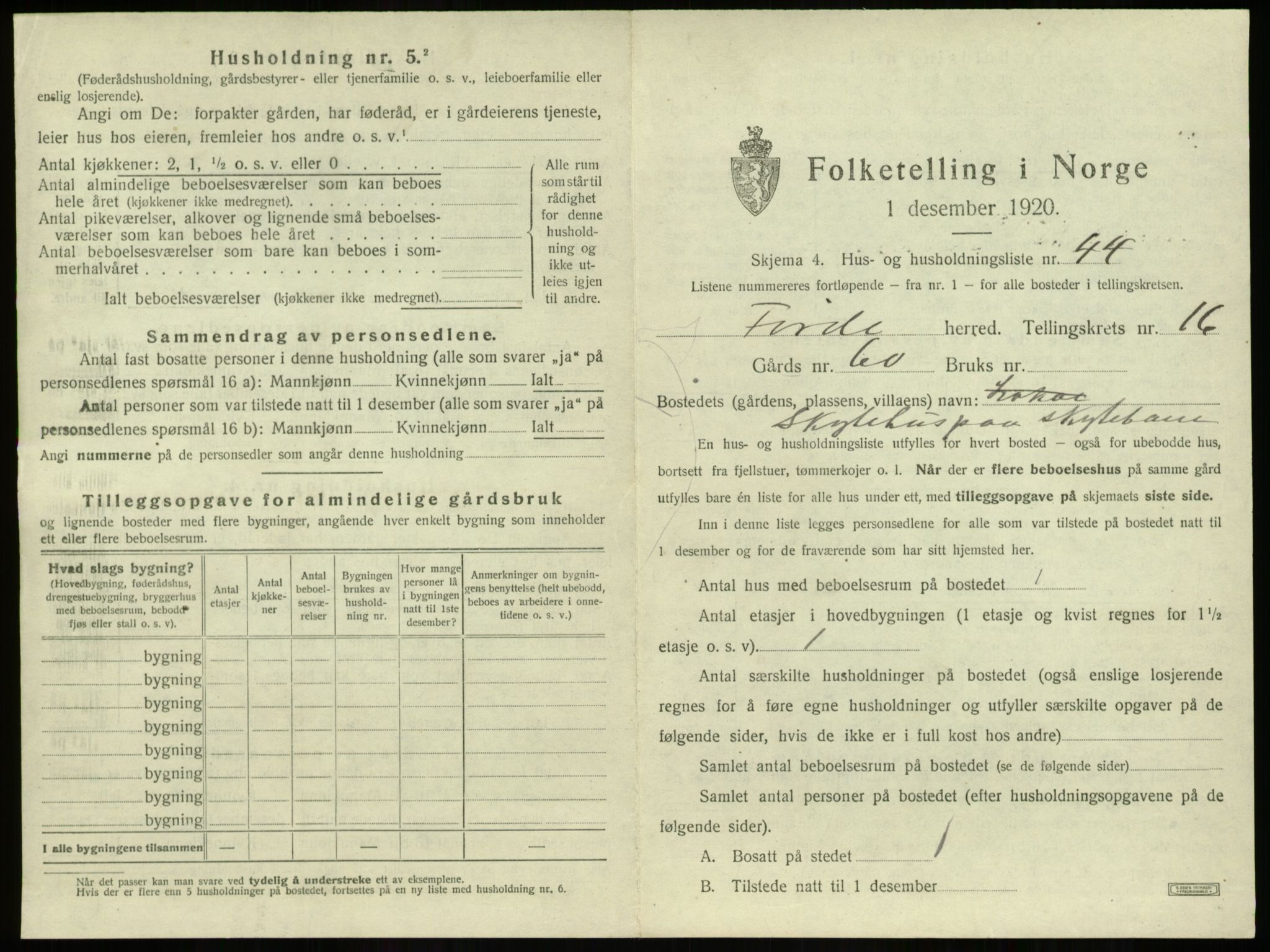 SAB, 1920 census for Førde, 1920, p. 892