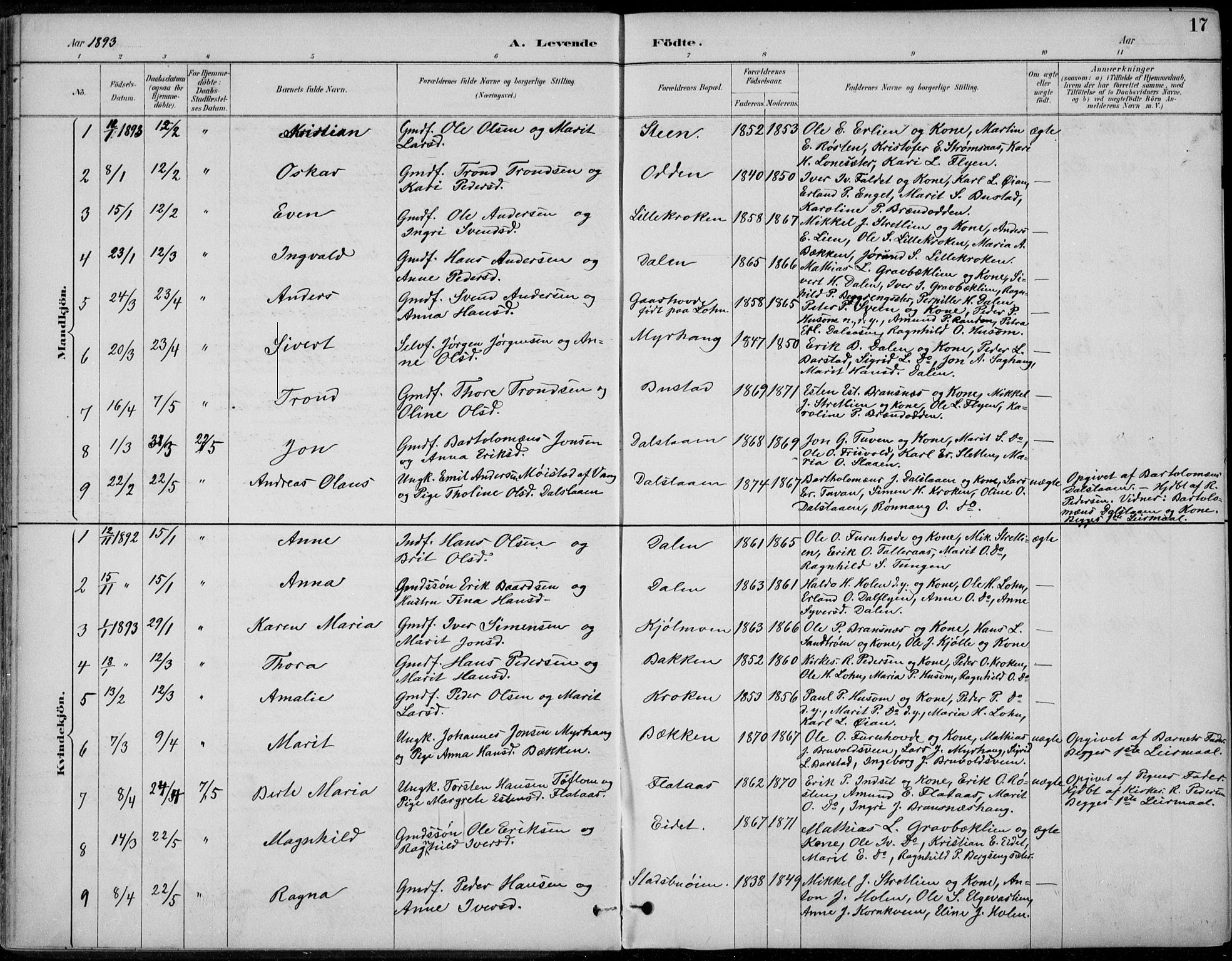 Alvdal prestekontor, AV/SAH-PREST-060/H/Ha/Haa/L0003: Parish register (official) no. 3, 1886-1912, p. 17