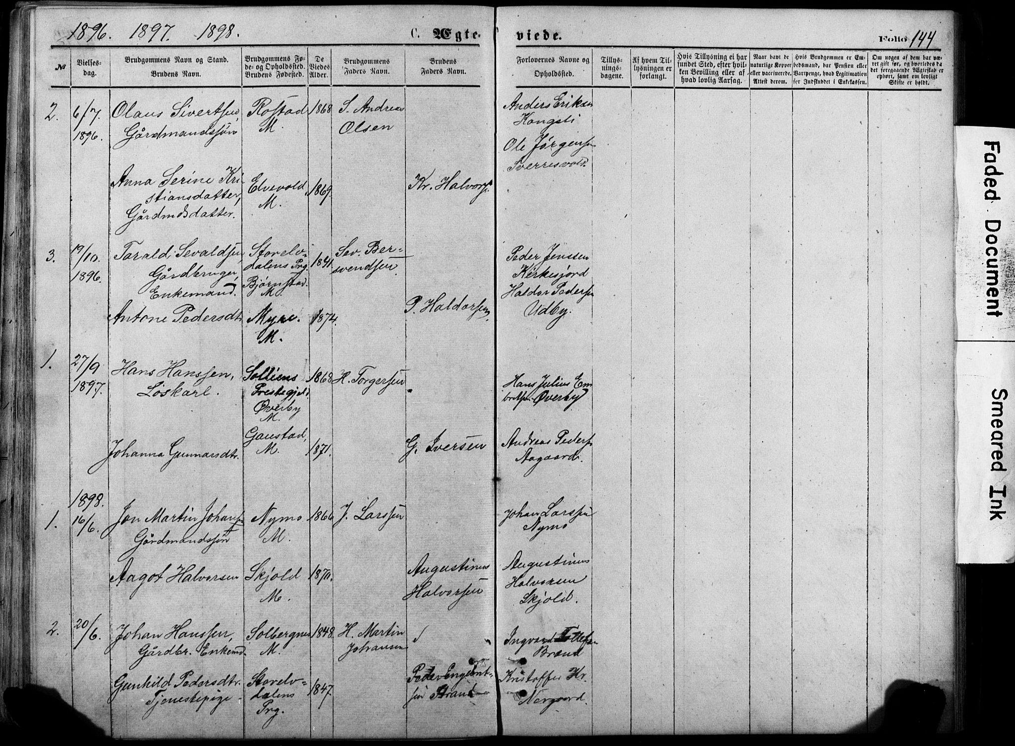 Målselv sokneprestembete, AV/SATØ-S-1311/G/Ga/Gab/L0011klokker: Parish register (copy) no. 11, 1871-1900, p. 144