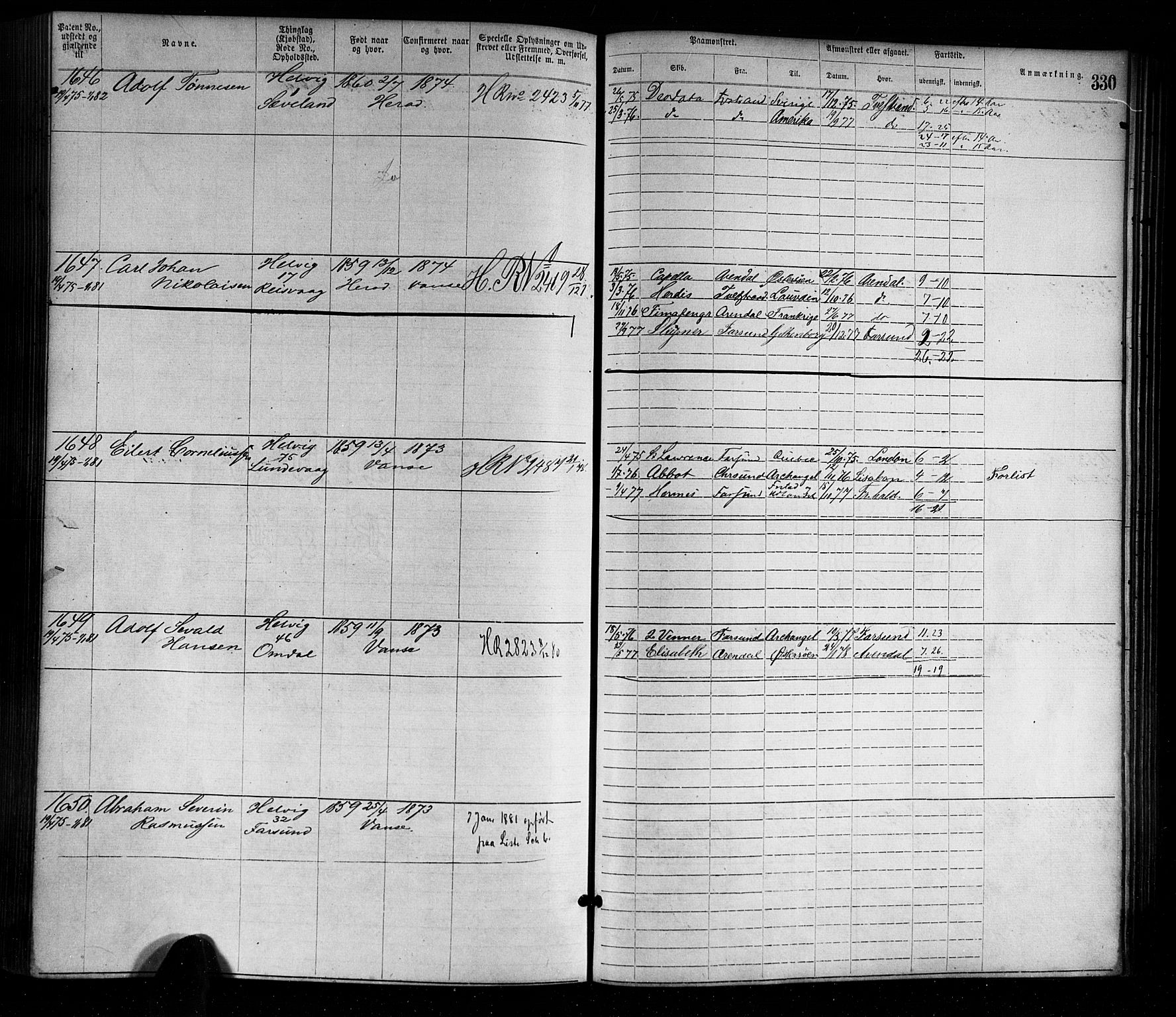 Farsund mønstringskrets, SAK/2031-0017/F/Fa/L0001: Annotasjonsrulle nr 1-1920 med register, M-1, 1869-1877, p. 362