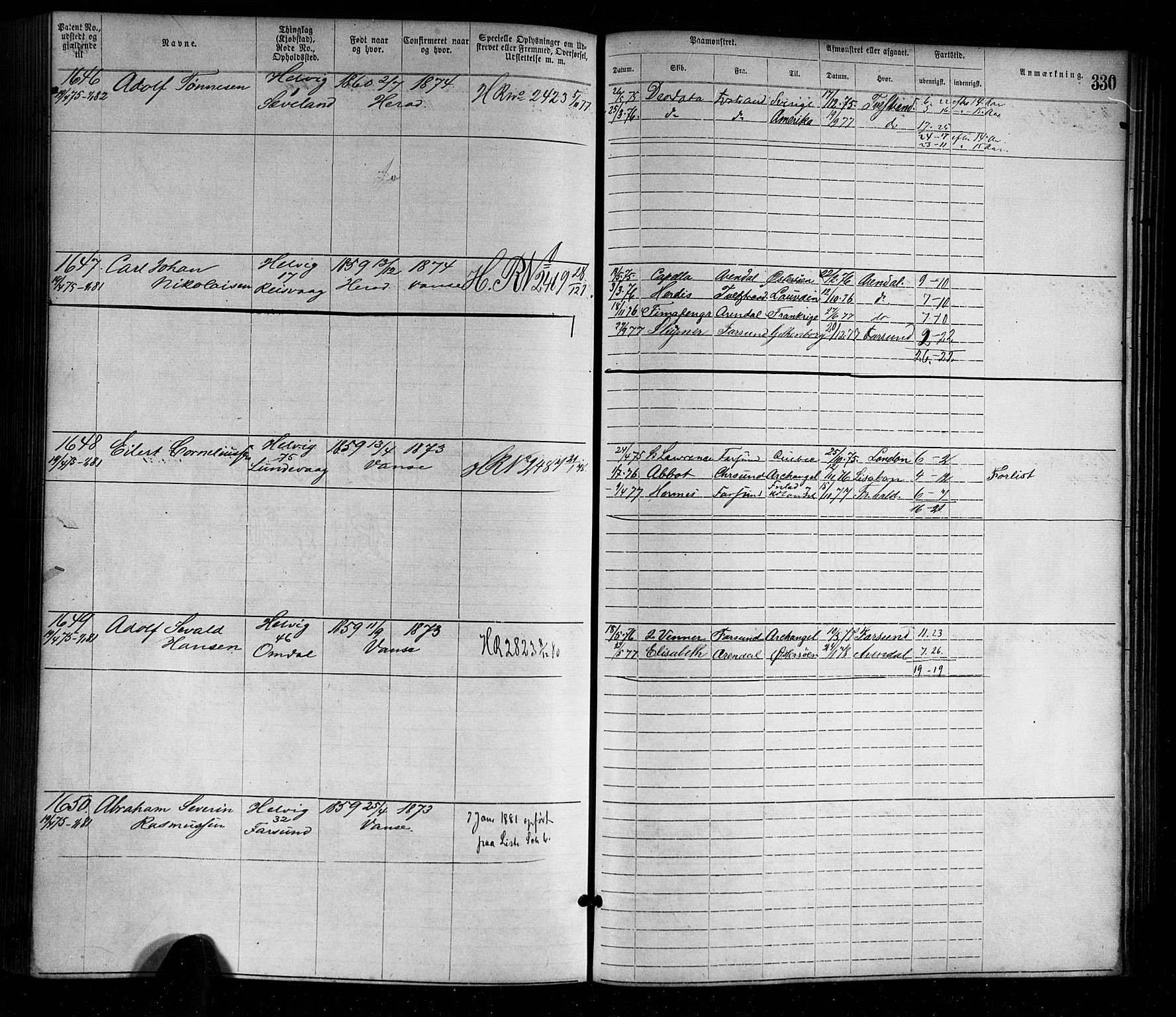Farsund mønstringskrets, AV/SAK-2031-0017/F/Fa/L0001: Annotasjonsrulle nr 1-1920 med register, M-1, 1869-1877, p. 362