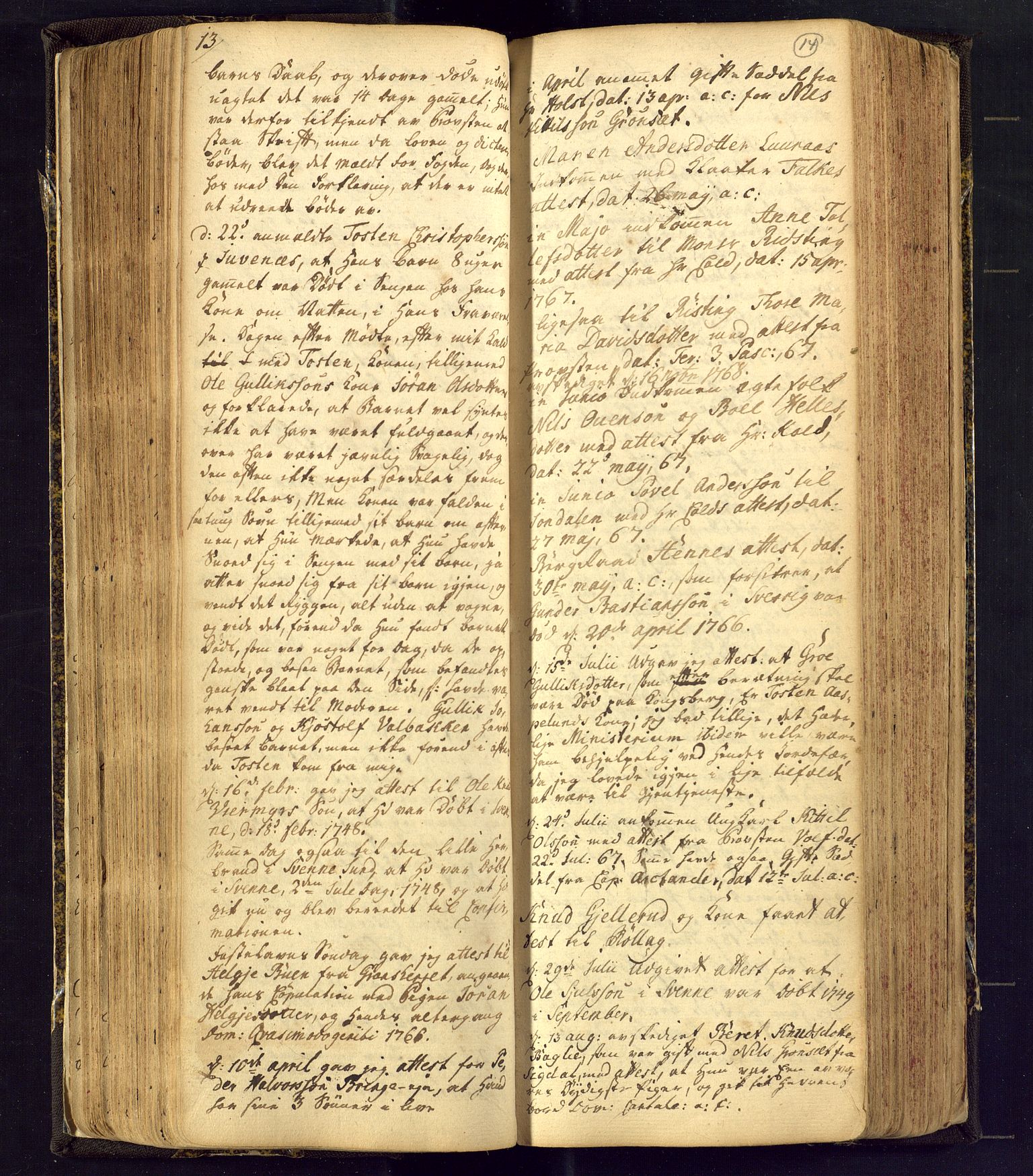 Flesberg kirkebøker, AV/SAKO-A-18/F/Fa/L0002: Parish register (official) no. I 2, 1726-1747, p. 13-14