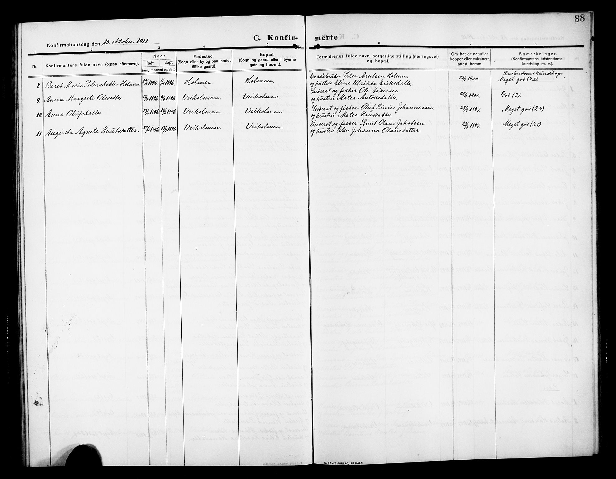 Ministerialprotokoller, klokkerbøker og fødselsregistre - Møre og Romsdal, AV/SAT-A-1454/583/L0956: Parish register (copy) no. 583C01, 1909-1925, p. 88