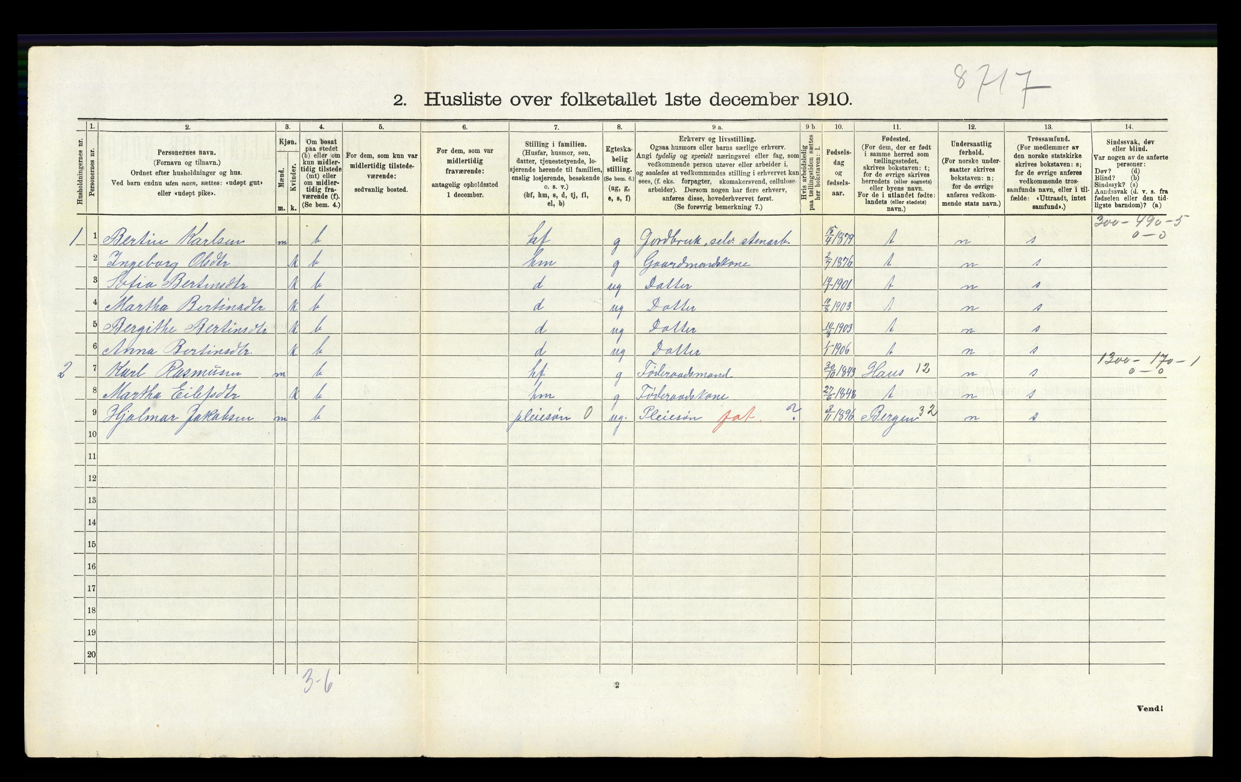 RA, 1910 census for Hamre, 1910, p. 159