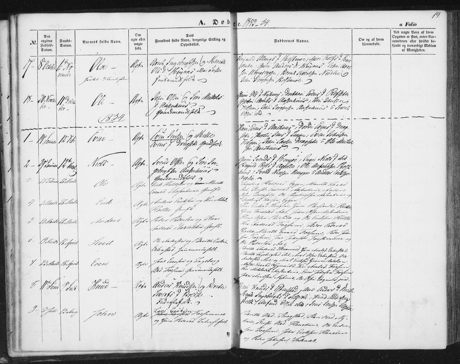 Ministerialprotokoller, klokkerbøker og fødselsregistre - Sør-Trøndelag, SAT/A-1456/689/L1038: Parish register (official) no. 689A03, 1848-1872, p. 19