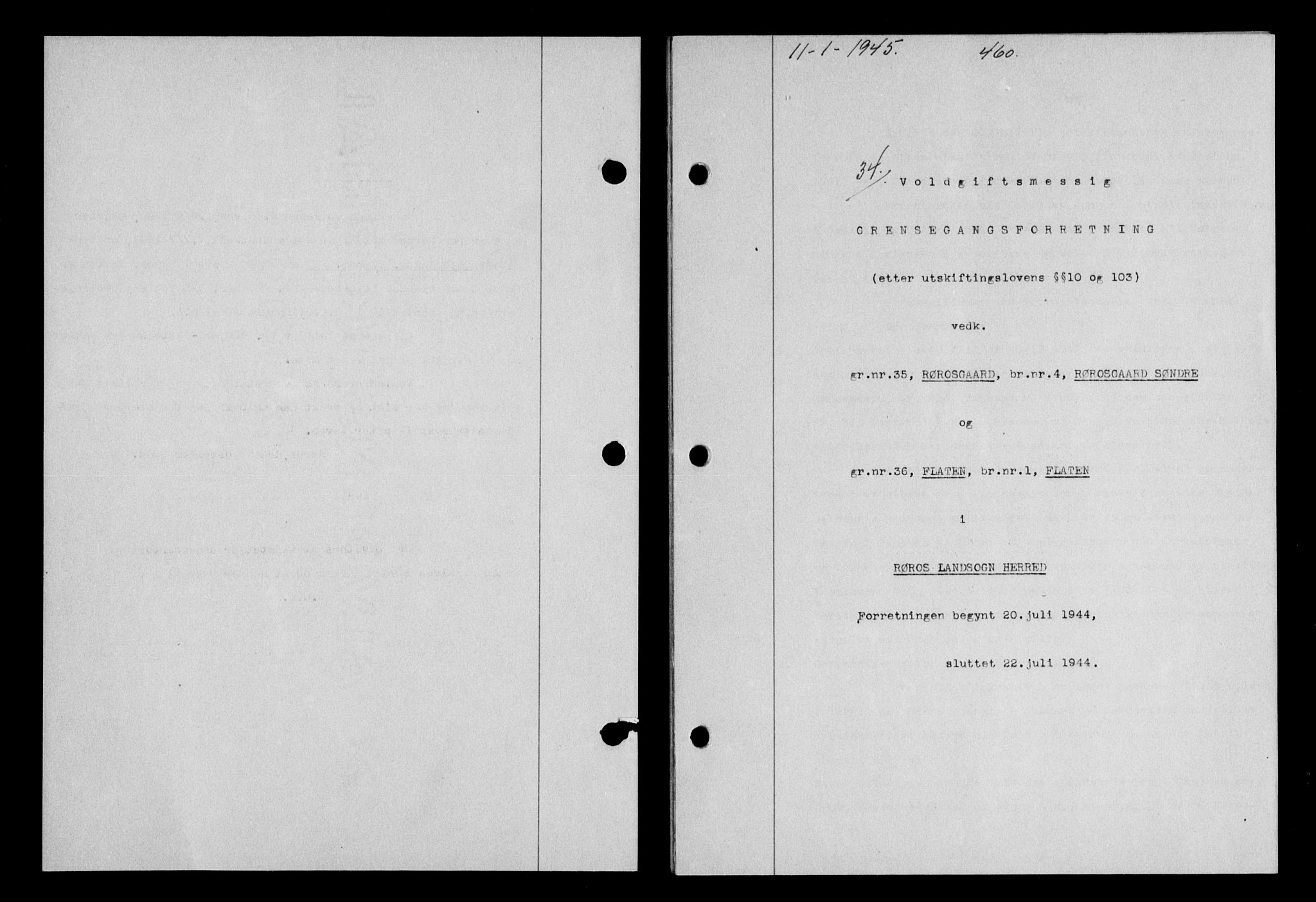 Gauldal sorenskriveri, SAT/A-0014/1/2/2C/L0058: Mortgage book no. 63, 1944-1945, Diary no: : 34/1945