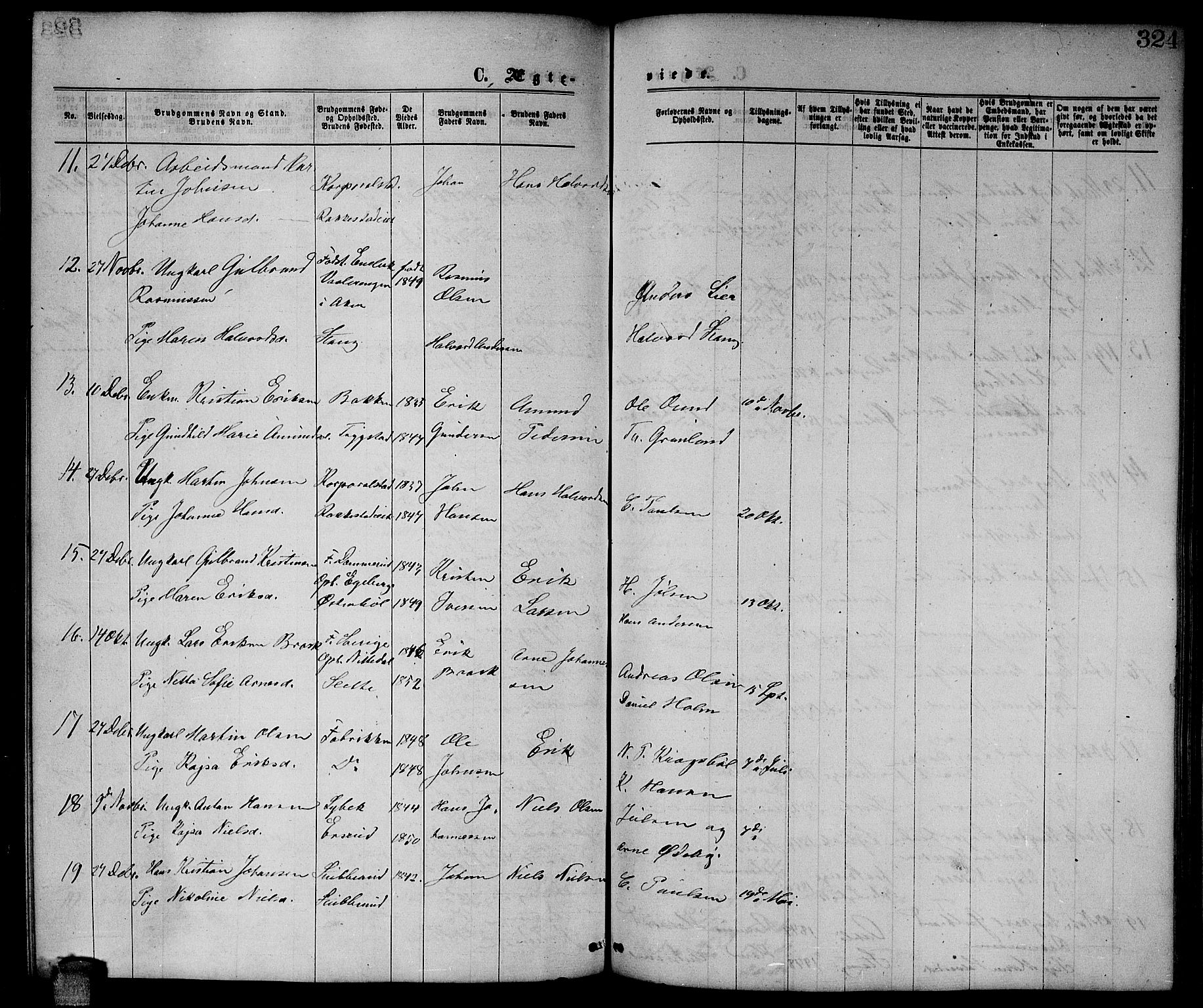 Enebakk prestekontor Kirkebøker, AV/SAO-A-10171c/G/Ga/L0005: Parish register (copy) no. I 5, 1867-1888, p. 324