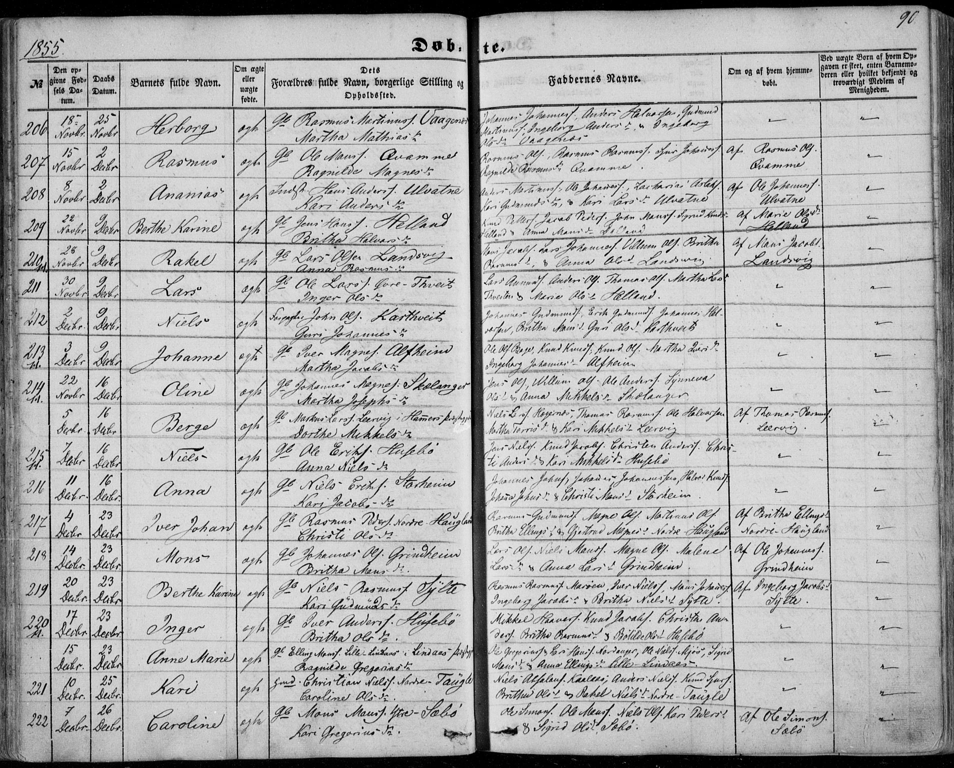 Manger sokneprestembete, SAB/A-76801/H/Haa: Parish register (official) no. A 6, 1849-1859, p. 90