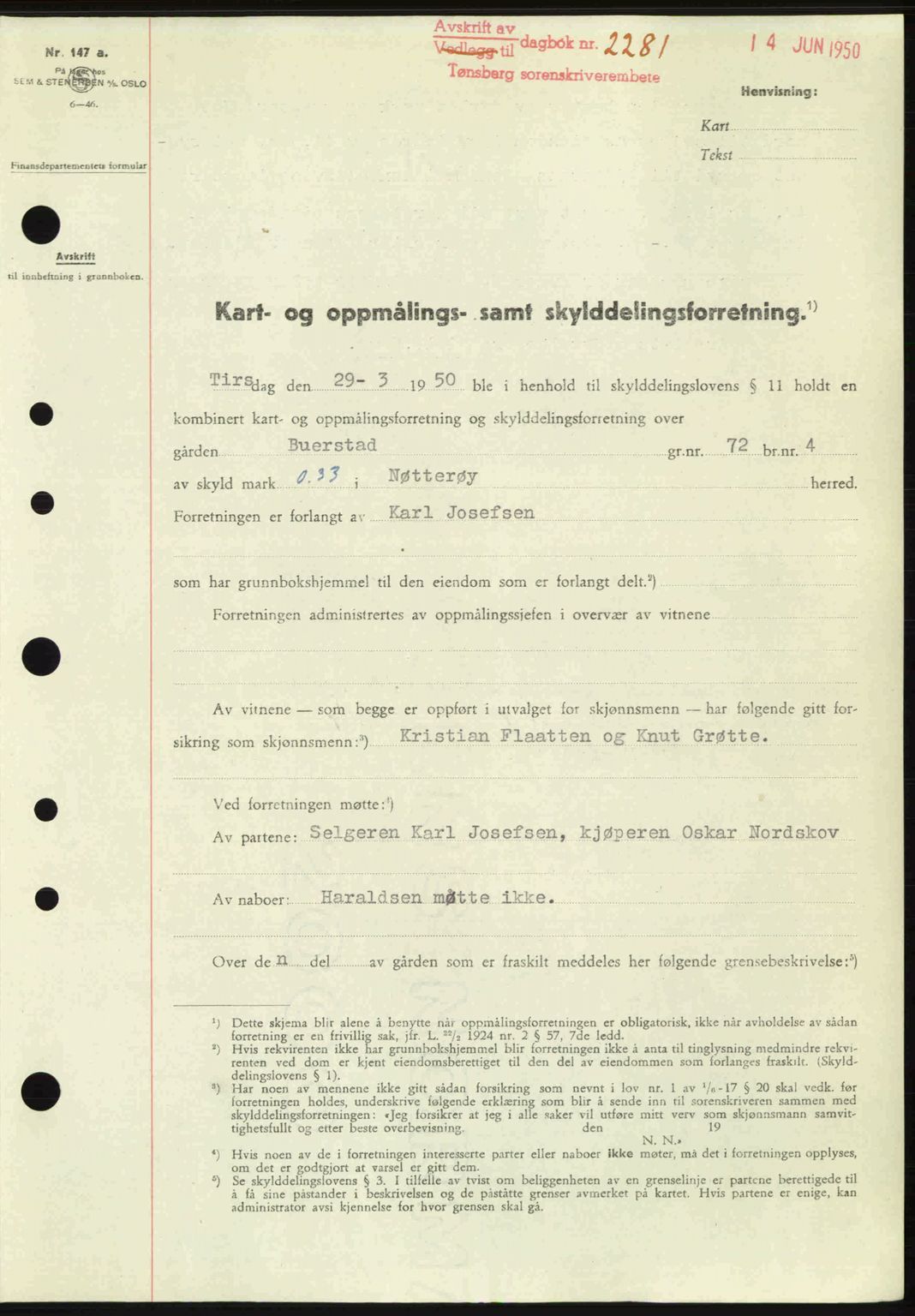 Tønsberg sorenskriveri, AV/SAKO-A-130/G/Ga/Gaa/L0031: Mortgage book no. A31, 1950-1950, Diary no: : 2281/1950