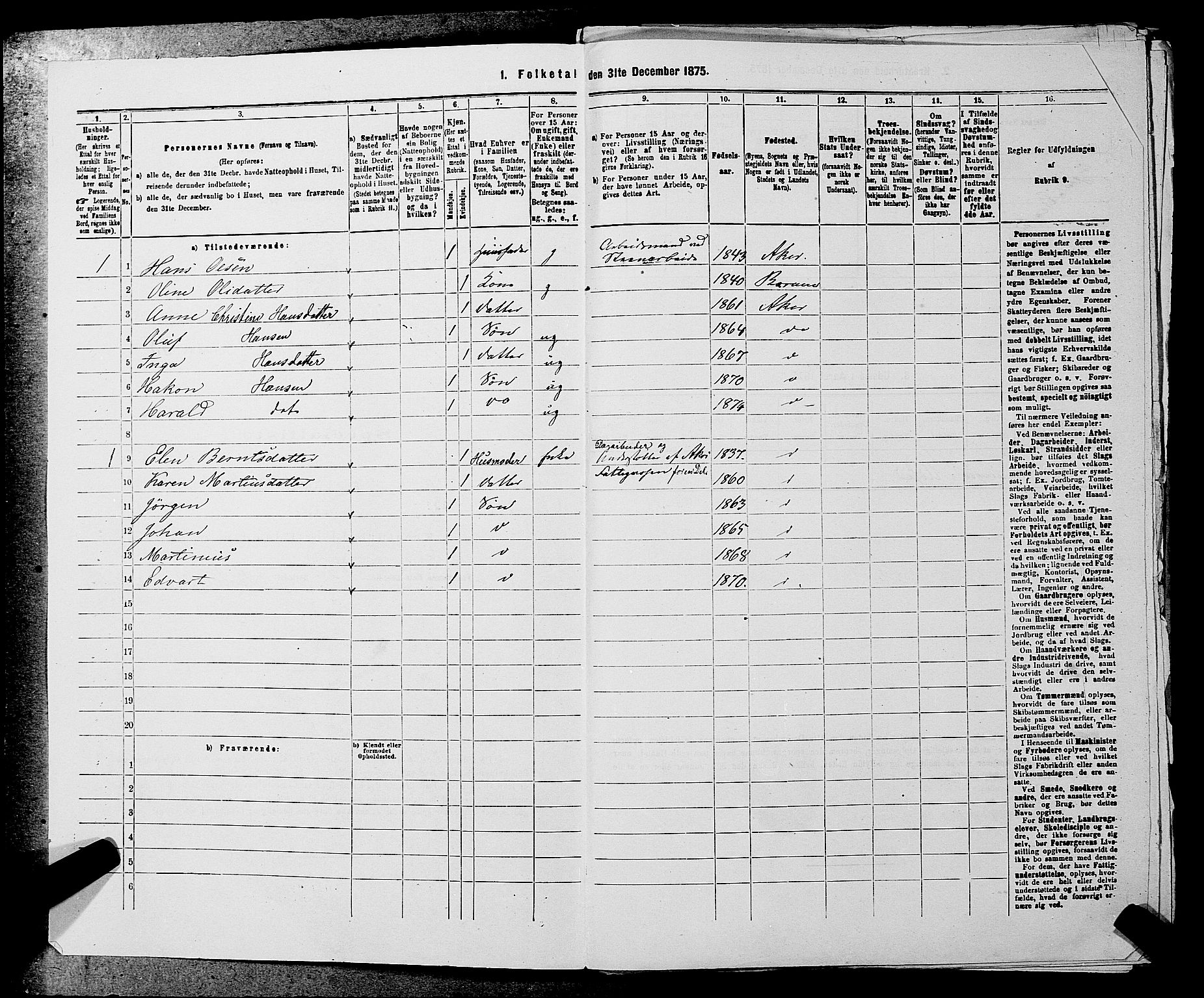 RA, 1875 census for 0218aP Vestre Aker, 1875, p. 173