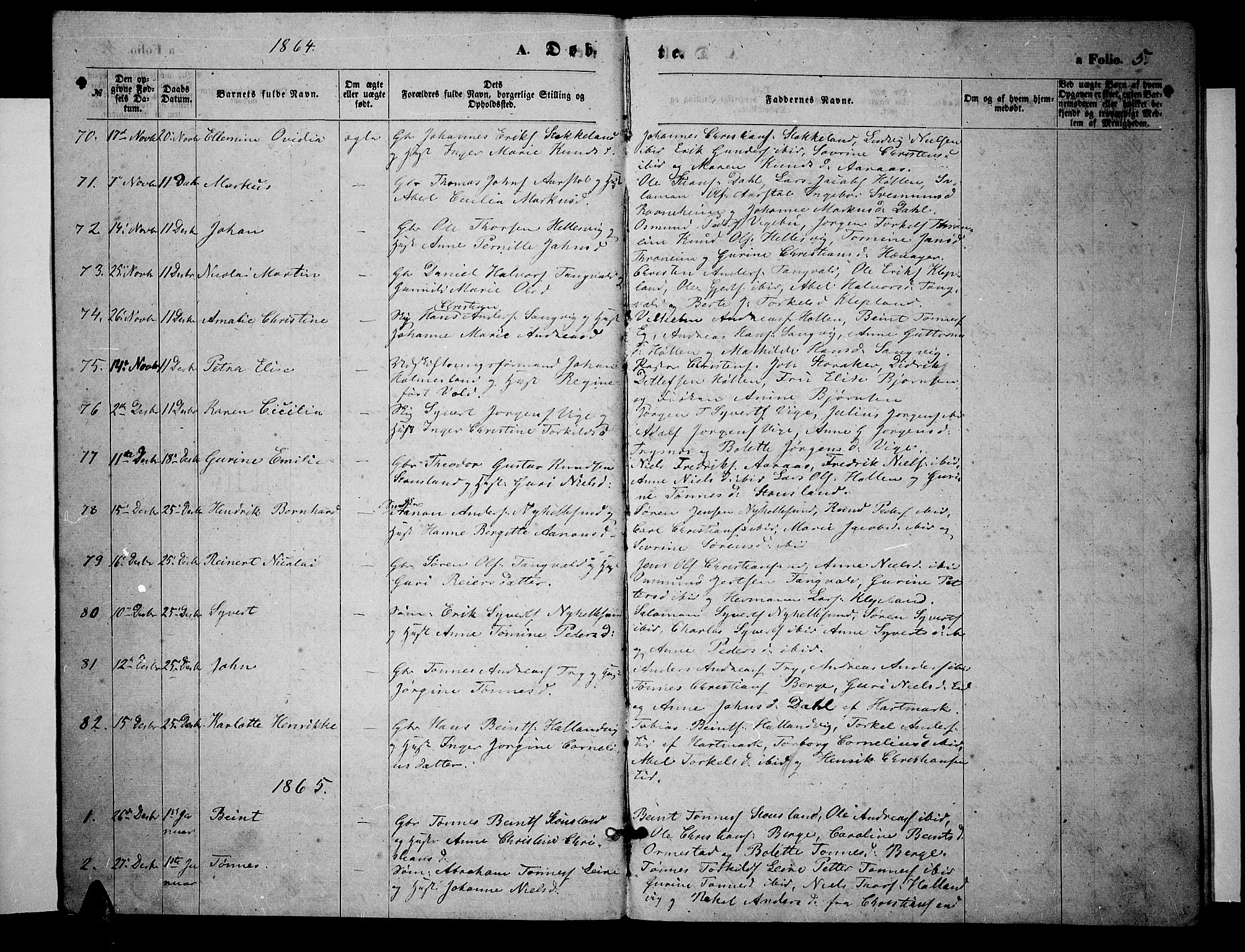 Søgne sokneprestkontor, SAK/1111-0037/F/Fb/Fbb/L0004: Parish register (copy) no. B 4, 1864-1883, p. 5