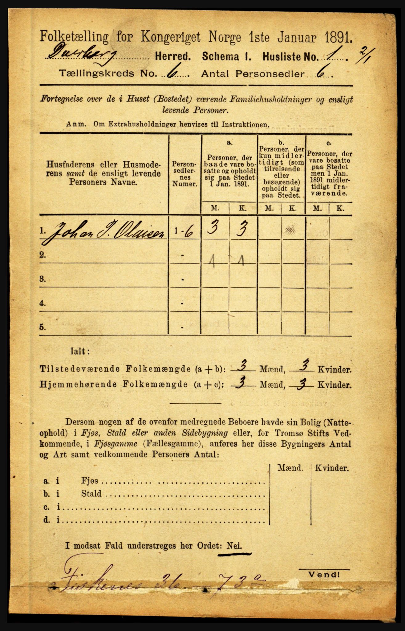 RA, 1891 census for 1872 Dverberg, 1891, p. 2042