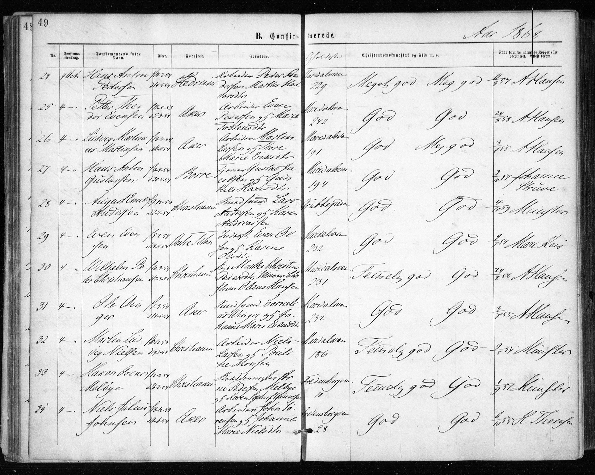 Gamle Aker prestekontor Kirkebøker, AV/SAO-A-10617a/F/L0003: Parish register (official) no. 3, 1865-1873, p. 49