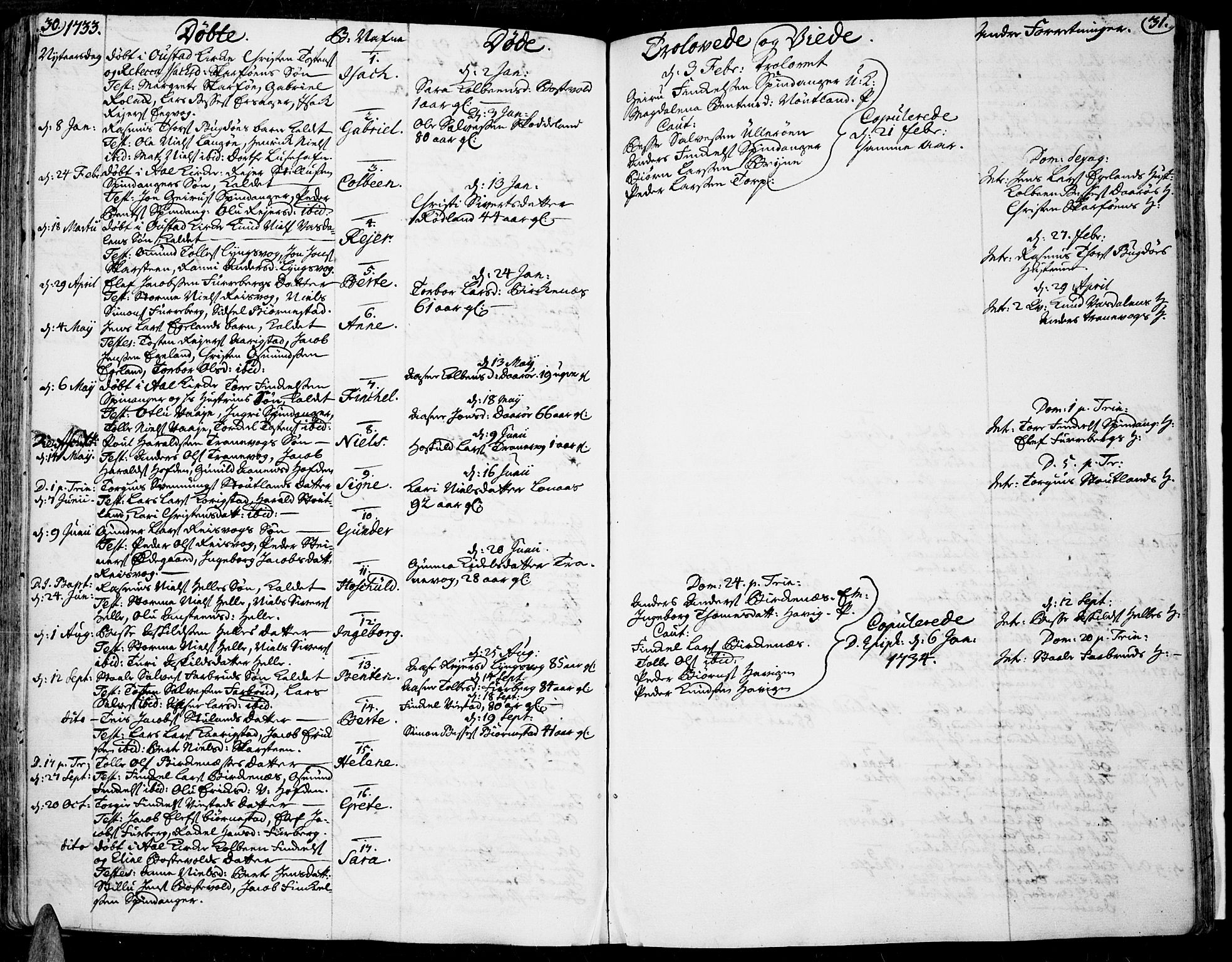 Lista sokneprestkontor, AV/SAK-1111-0027/F/Fa/L0002: Parish register (official) no. A 2 /3, 1726-1751, p. 30-31