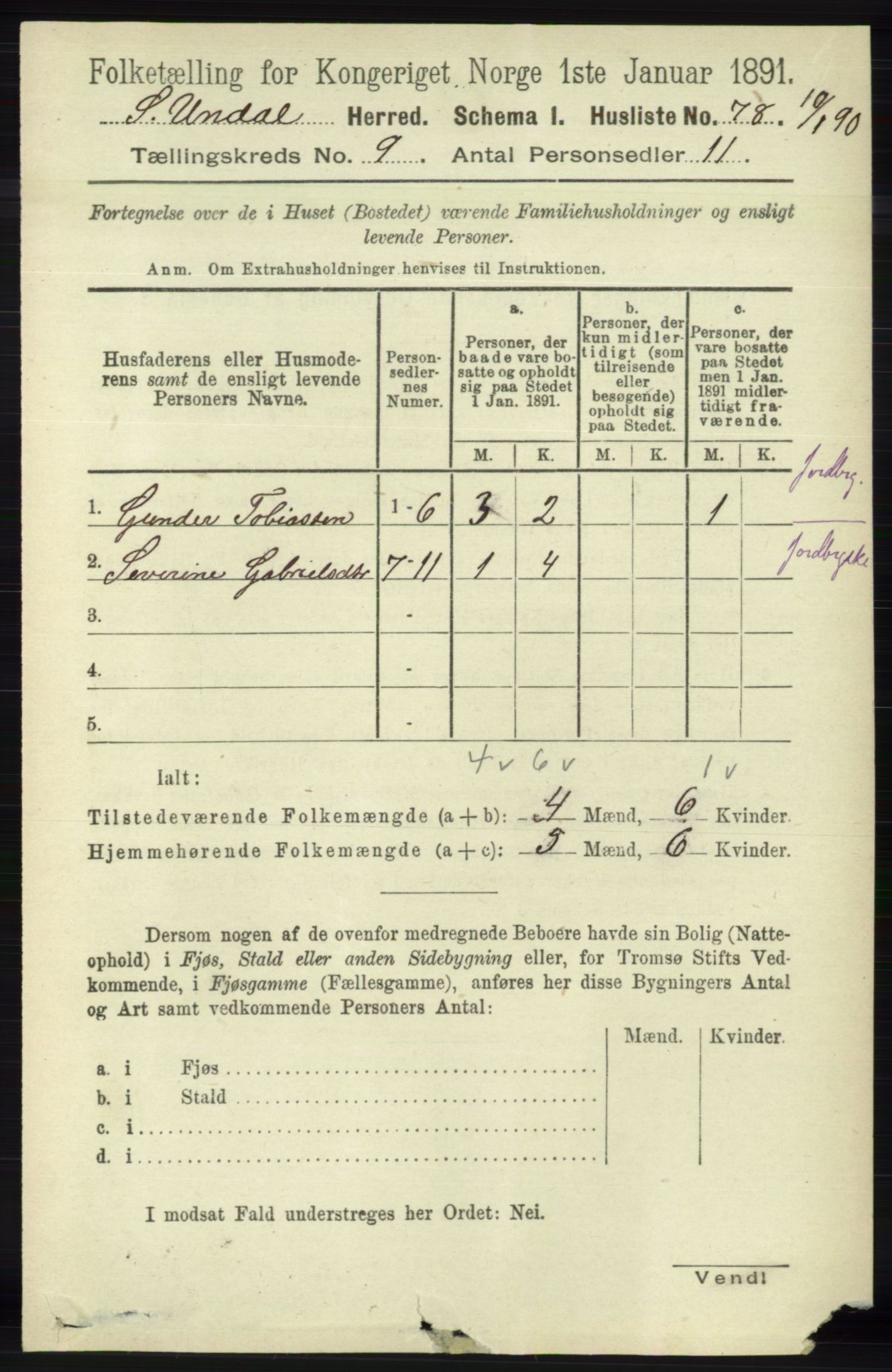 RA, 1891 census for 1029 Sør-Audnedal, 1891, p. 3917