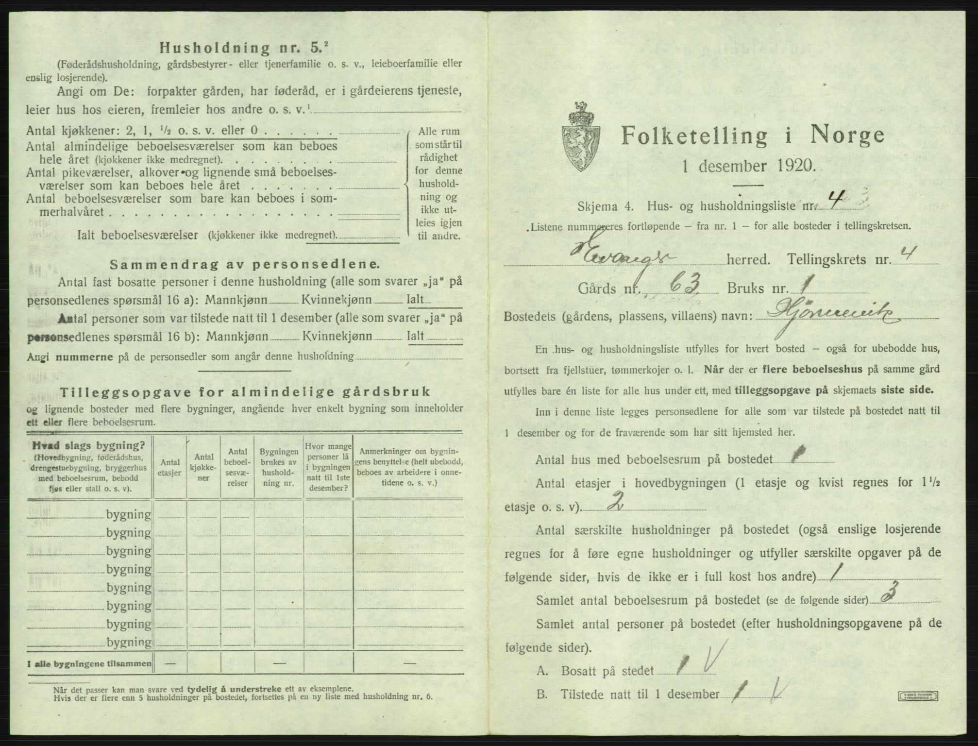 SAB, 1920 census for Evanger, 1920, p. 183