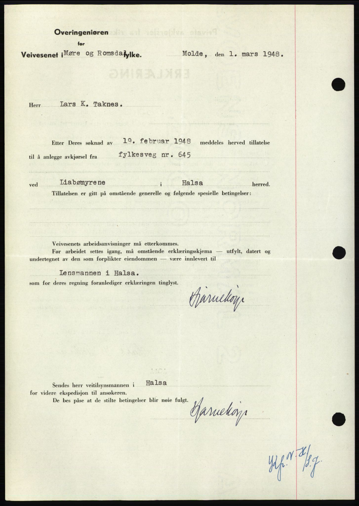 Nordmøre sorenskriveri, AV/SAT-A-4132/1/2/2Ca: Mortgage book no. B98, 1948-1948, Diary no: : 684/1948