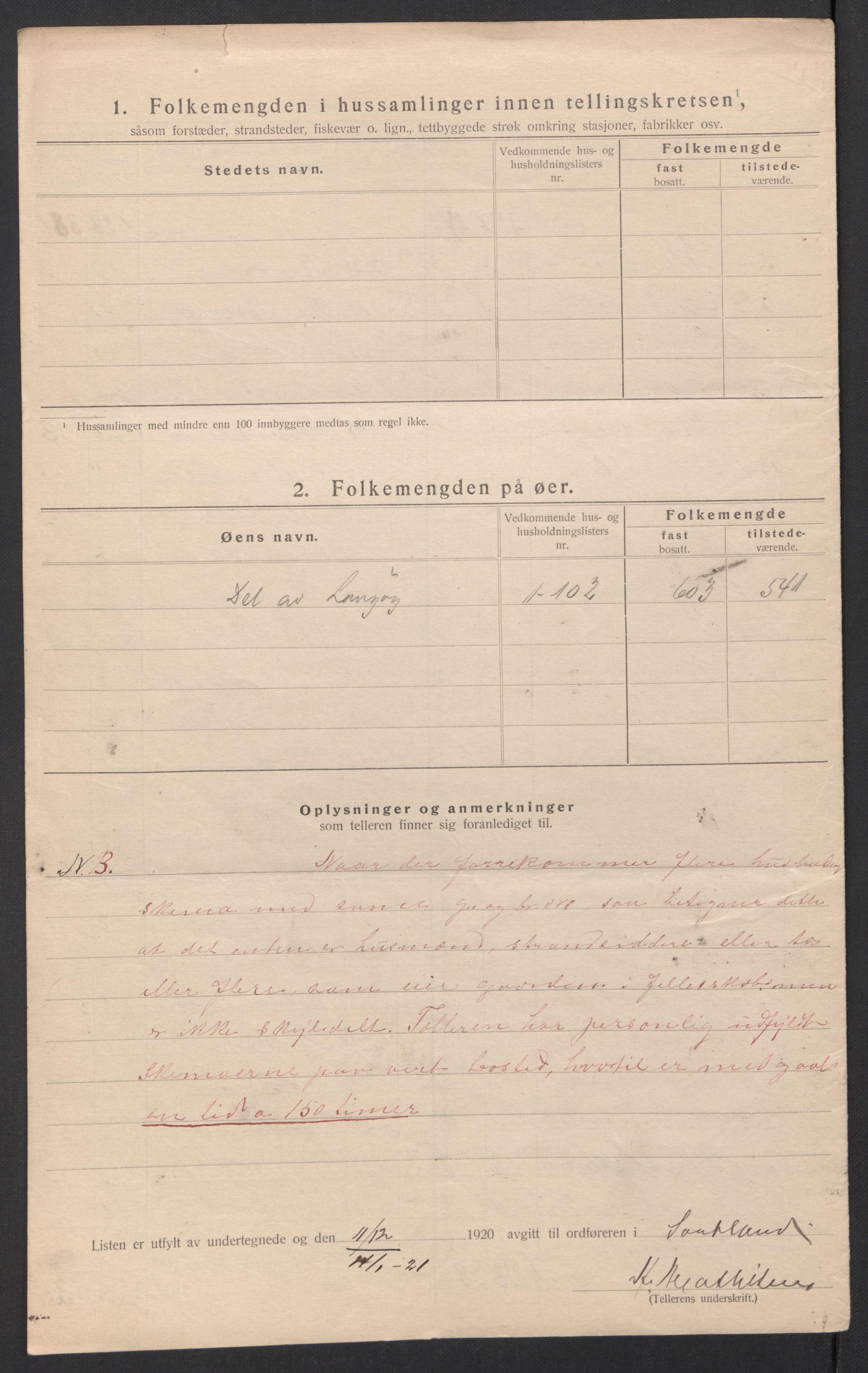 SAT, 1920 census for Sortland, 1920, p. 13