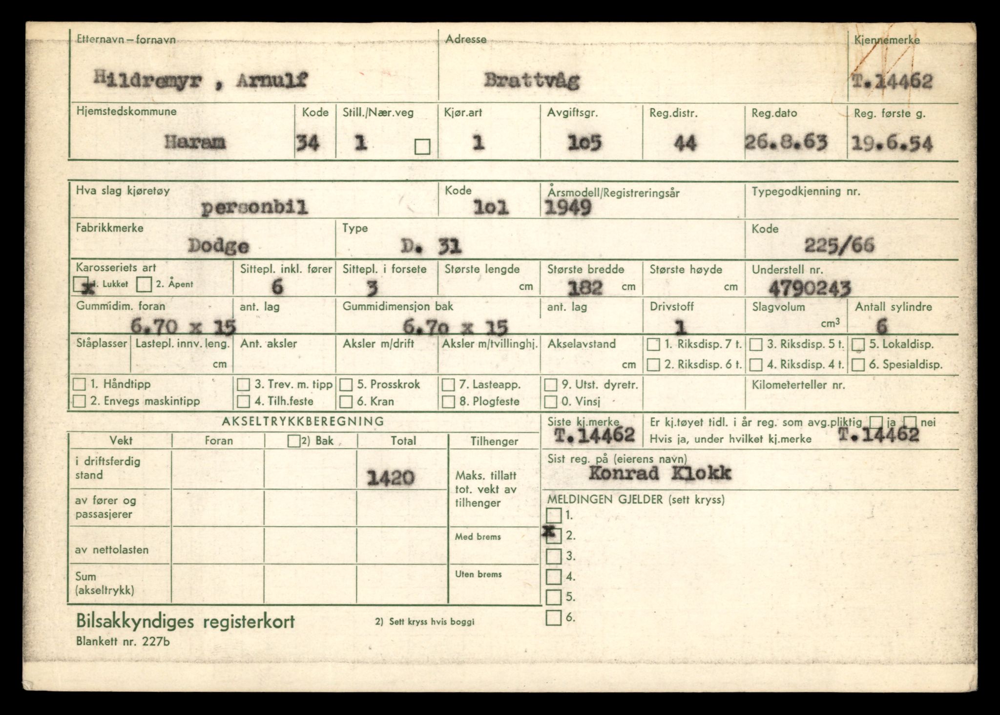 Møre og Romsdal vegkontor - Ålesund trafikkstasjon, AV/SAT-A-4099/F/Fe/L0046: Registreringskort for kjøretøy T 14445 - T 14579, 1927-1998