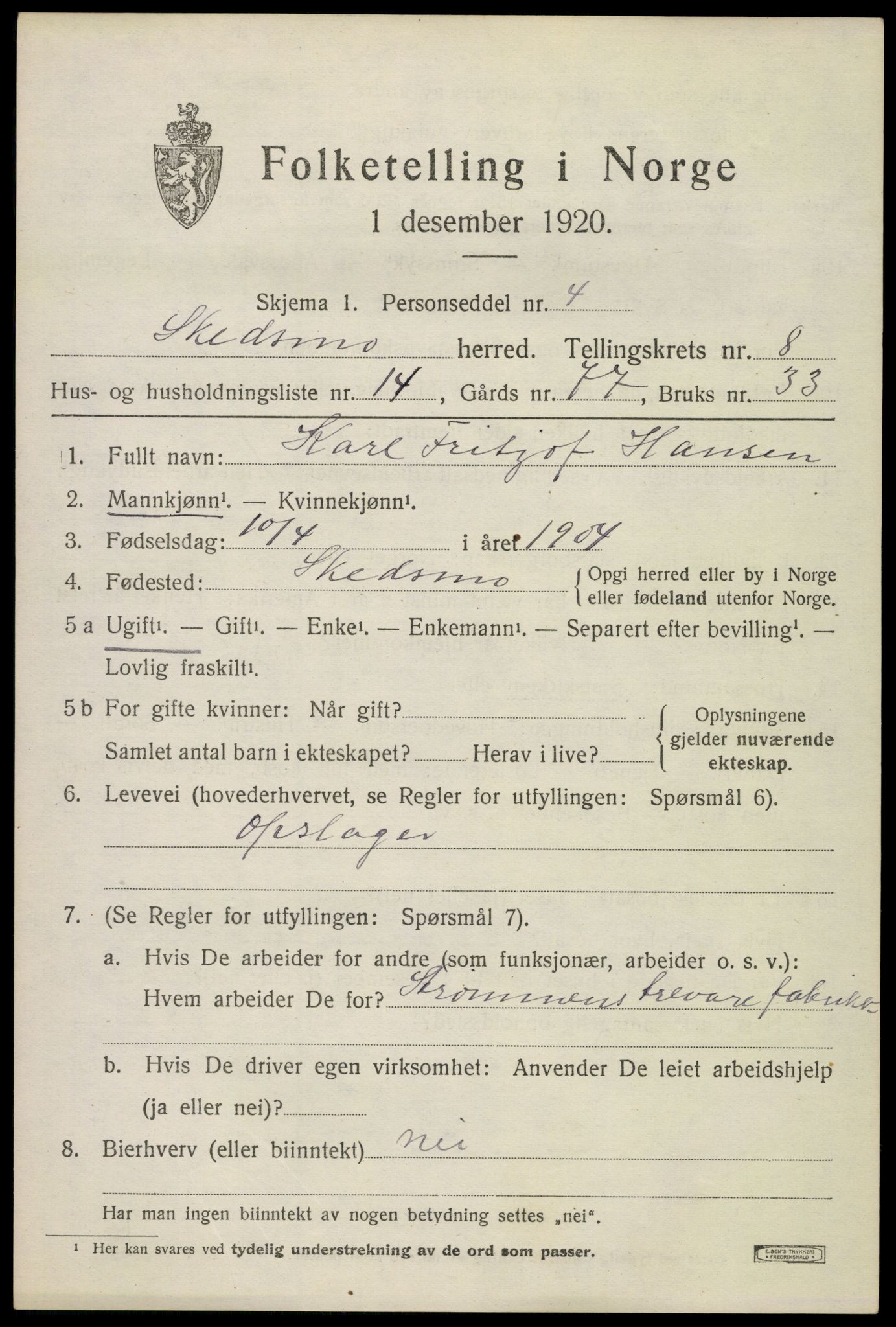 SAO, 1920 census for Skedsmo, 1920, p. 9075