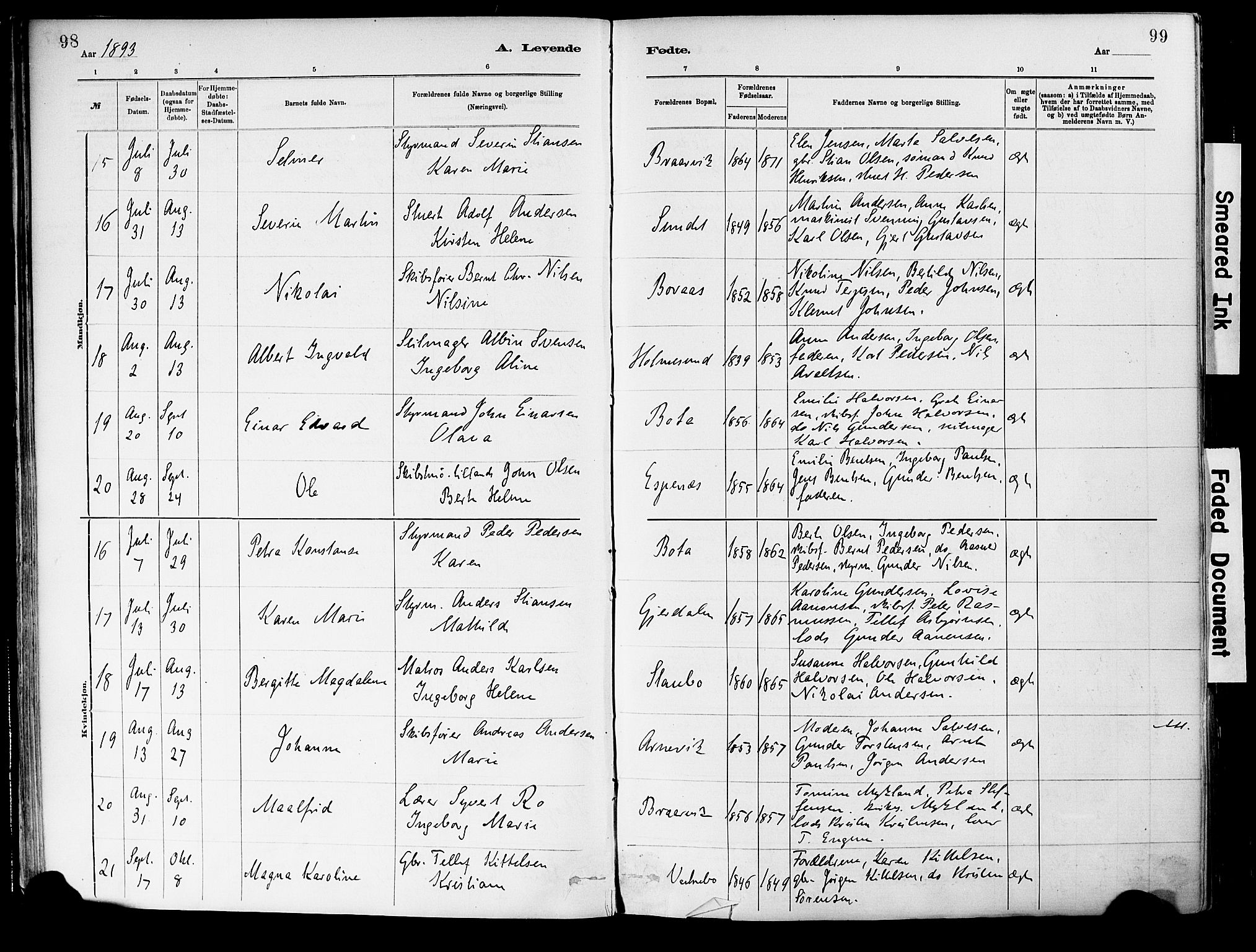 Dypvåg sokneprestkontor, SAK/1111-0007/F/Fa/Fab/L0001: Parish register (official) no. A 1, 1885-1912, p. 98-99