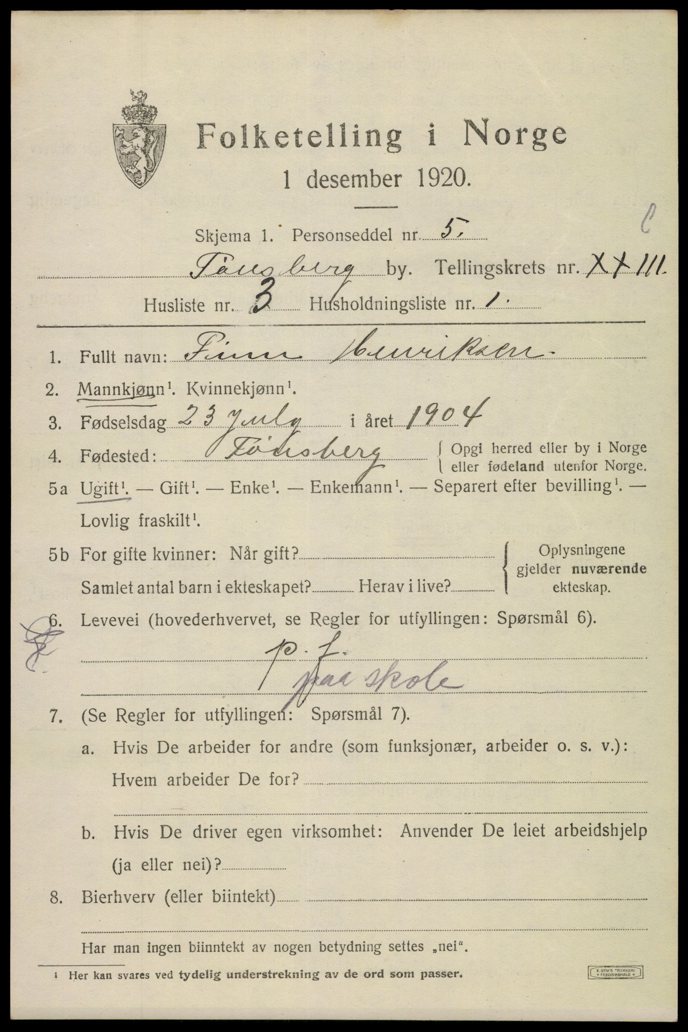 SAKO, 1920 census for Tønsberg, 1920, p. 32385